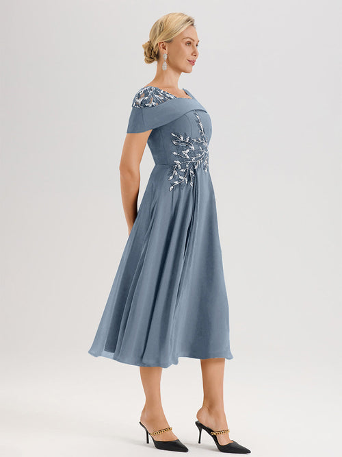 Cicinia Mother Of The Groom Dusty Blue Dresses Chiffon Flower Sequins