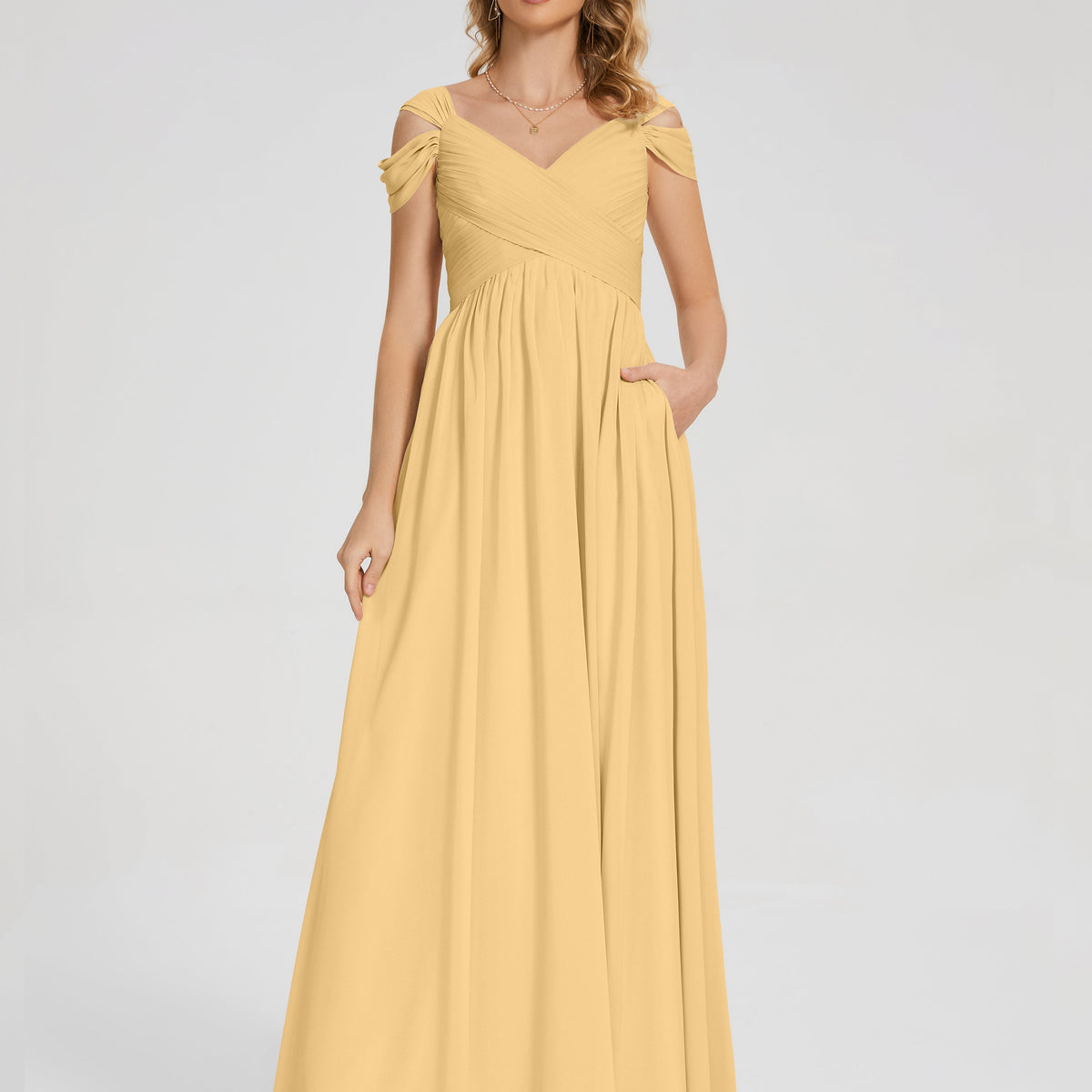 Bridesmaid Dress Gold Charlee Flowy Split Chiffon Bridesmaid Dresses