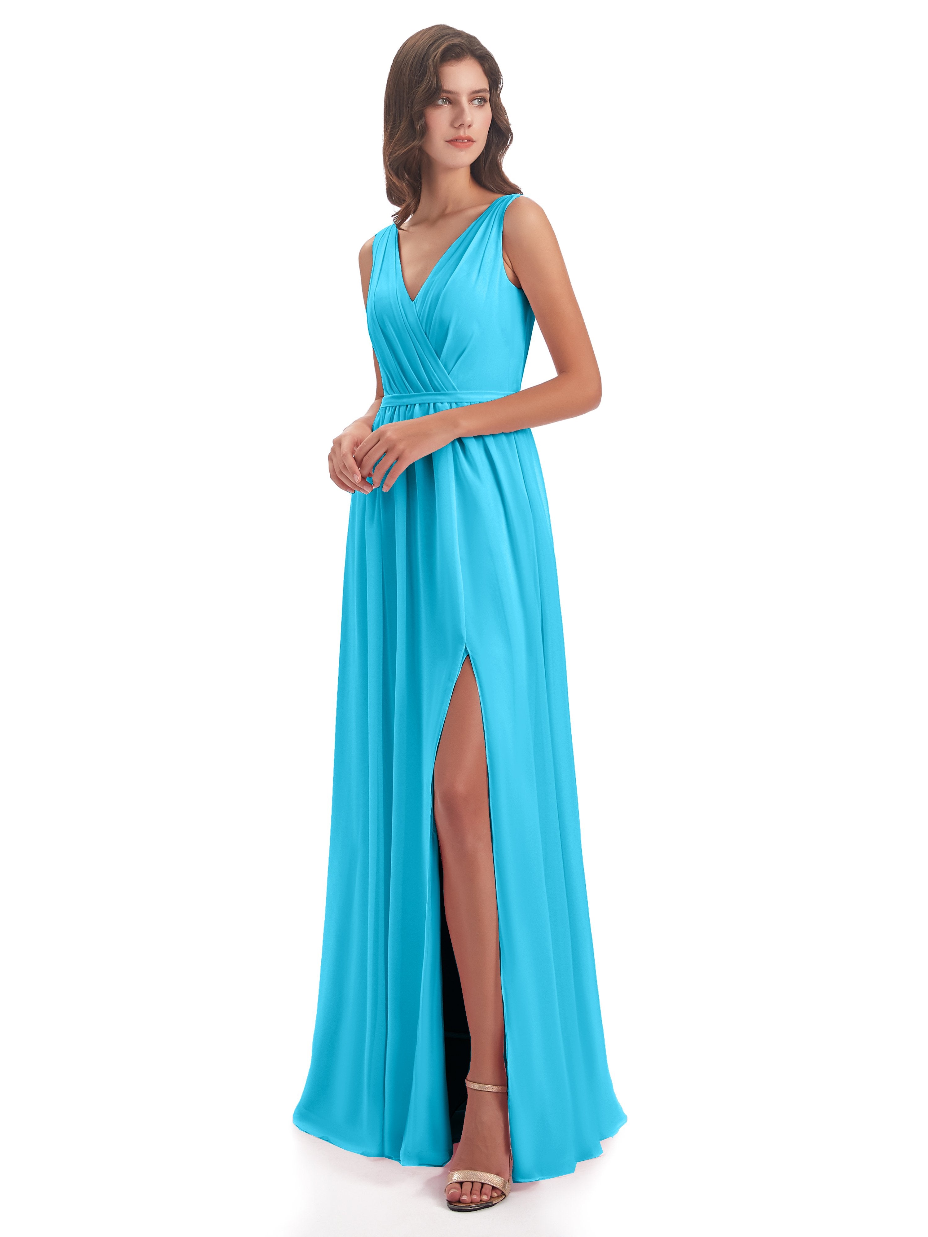 Pool Bridesmaid Dresses Charming V Neck Long Chiffon Bridesmaid Dresse