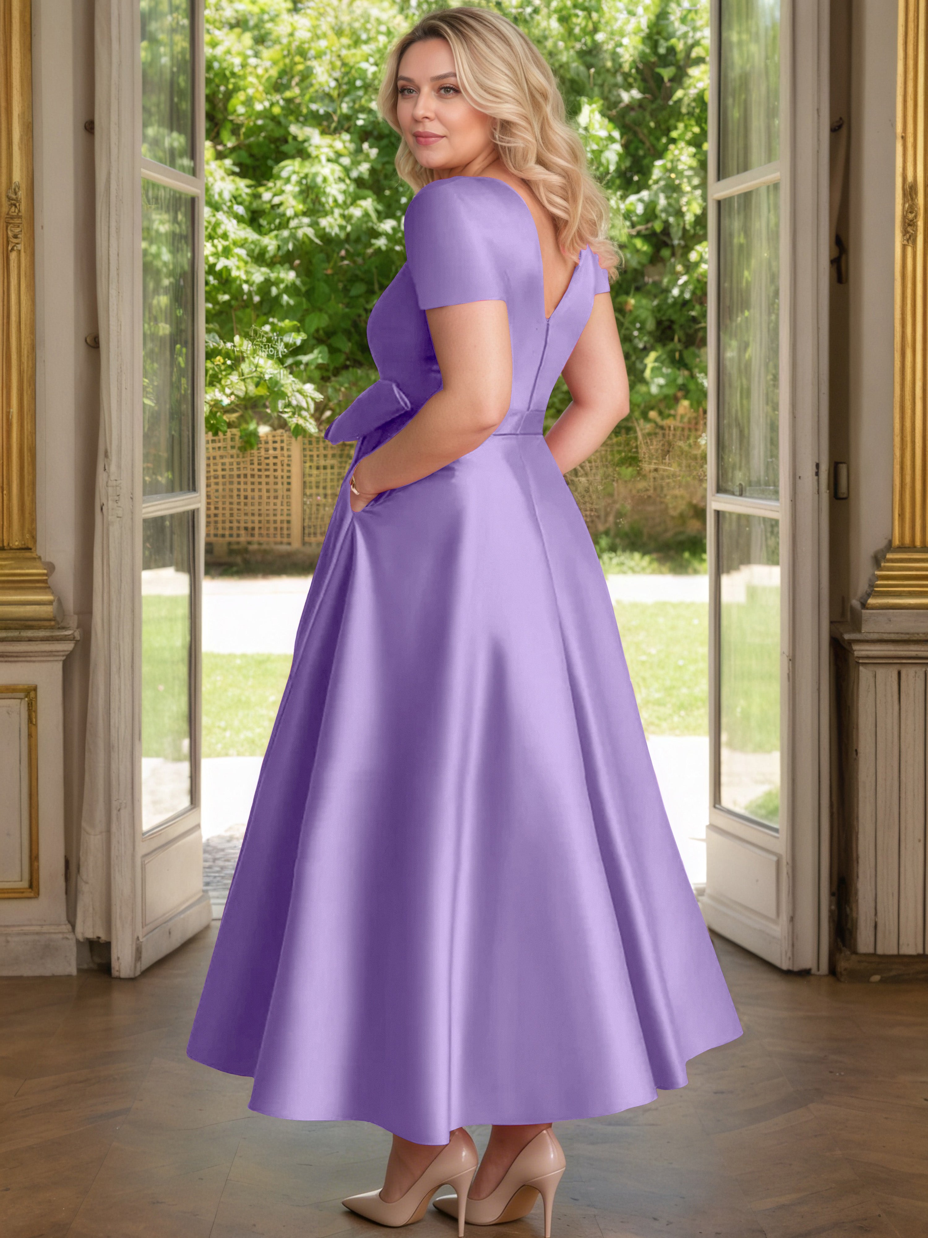 Cicinia Tahiti Mother Of The Bride Dress Satin Beading V-Neck Sleeves Ankle Length A-Line Plus Size