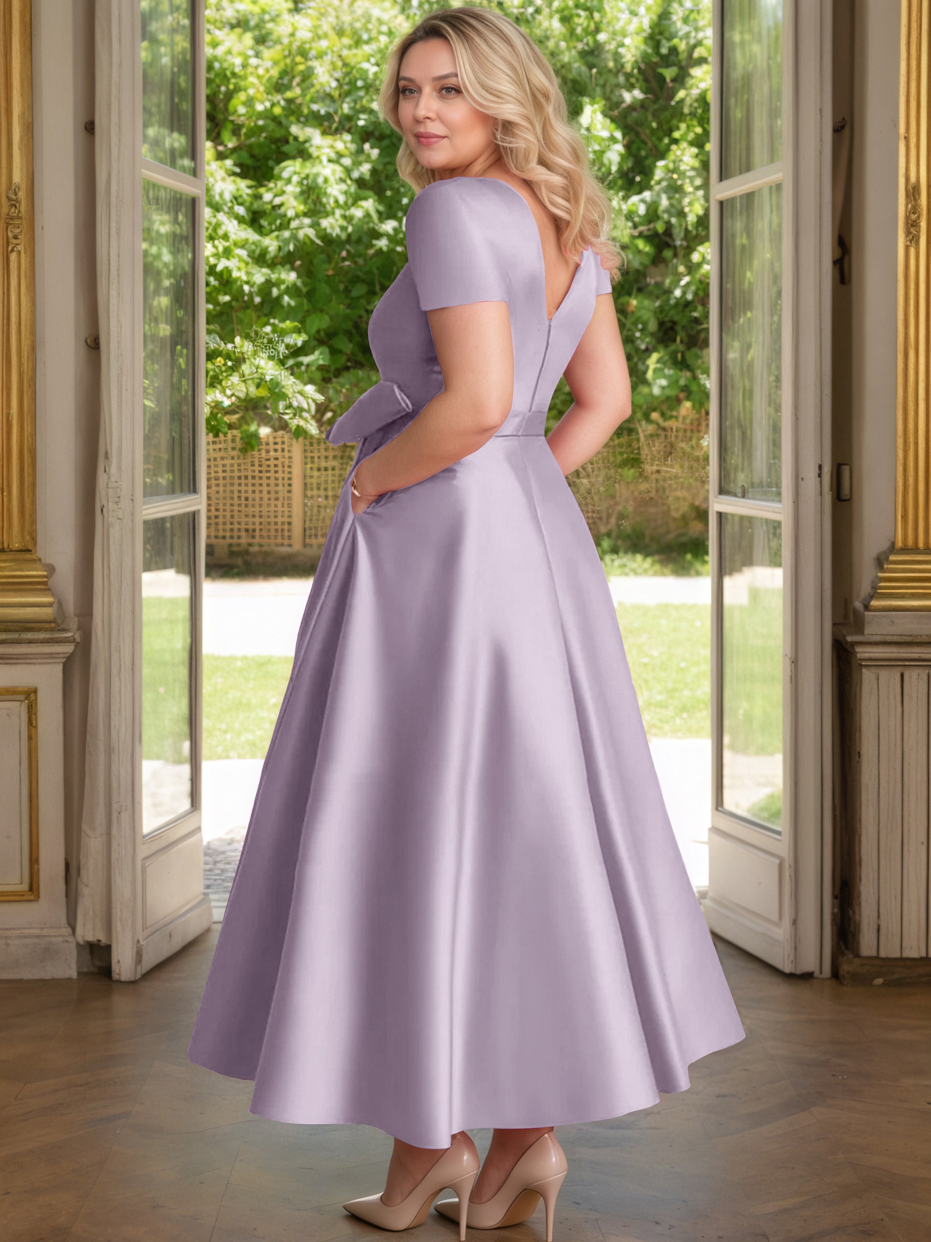 Cicinia Vintage Mauve Mother Of The Bride Dress Satin Beading V-Neck Sleeves Ankle Length A-Line Plus Size