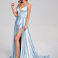 Jennifer Split Soft Satin Long Prom Dresses