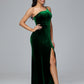 One Shoulder Sheath Split Velvet Bridesmaid Dresses