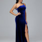 One Shoulder Sheath Split Velvet Bridesmaid Dresses