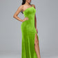 One Shoulder Sheath Split Velvet Bridesmaid Dresses