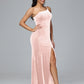 One Shoulder Sheath Split Velvet Bridesmaid Dresses