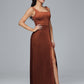 Scoop Straps Long Velvet Bridesmaid Dresses With Split