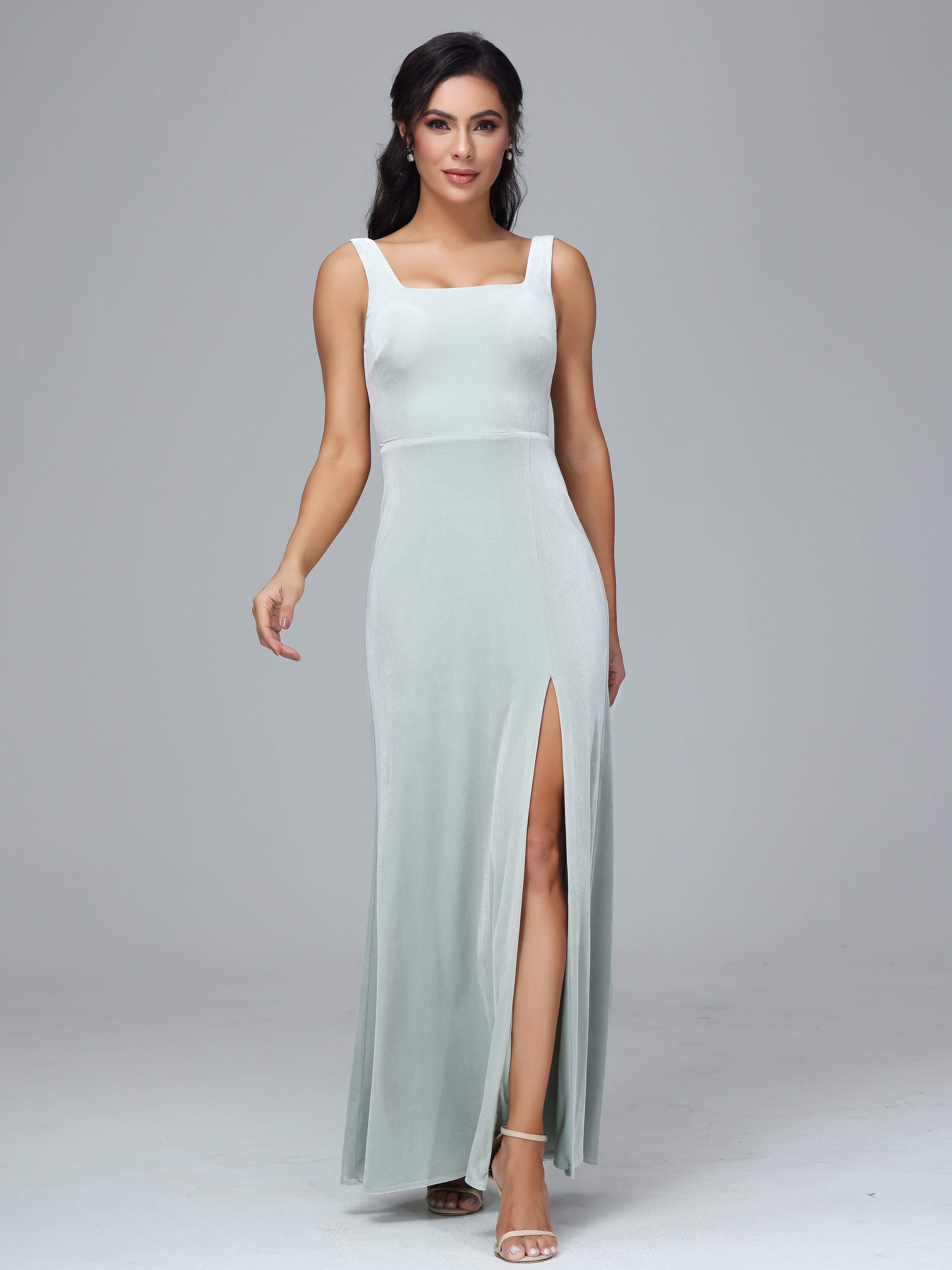 Scoop Straps Long Plus Size Bridesmaid Dresses With Split