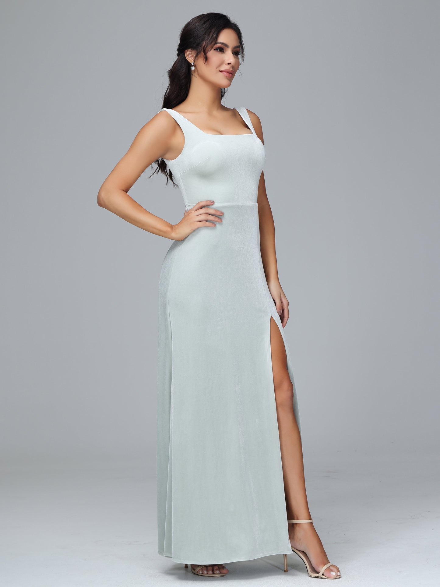 Scoop Straps Long Plus Size Bridesmaid Dresses With Split