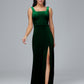 Scoop Straps Long Velvet Bridesmaid Dresses With Split