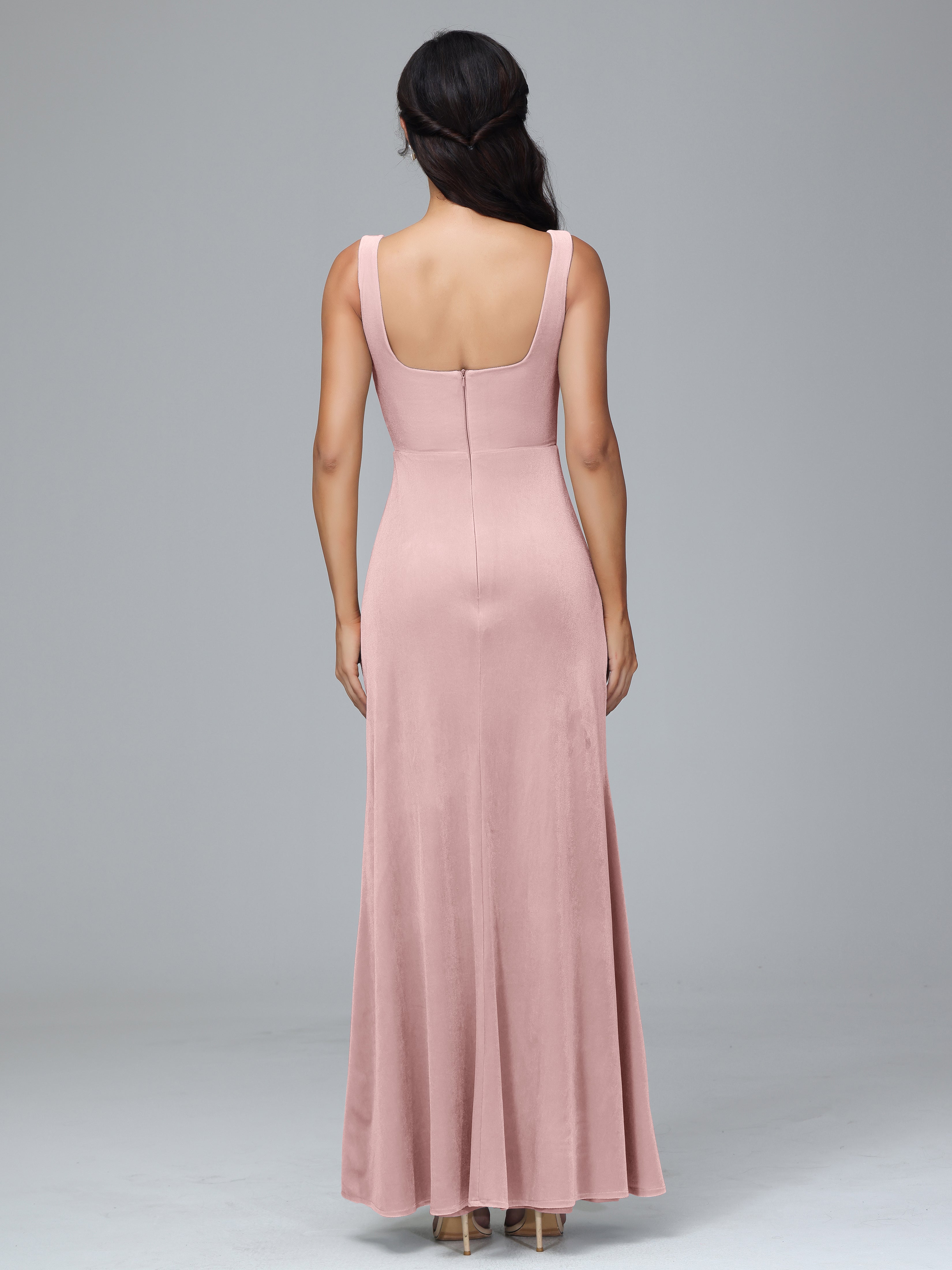 Scoop Straps Long Velvet Bridesmaid Dresses With Split