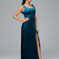 Scoop Straps Long Velvet Bridesmaid Dresses With Split