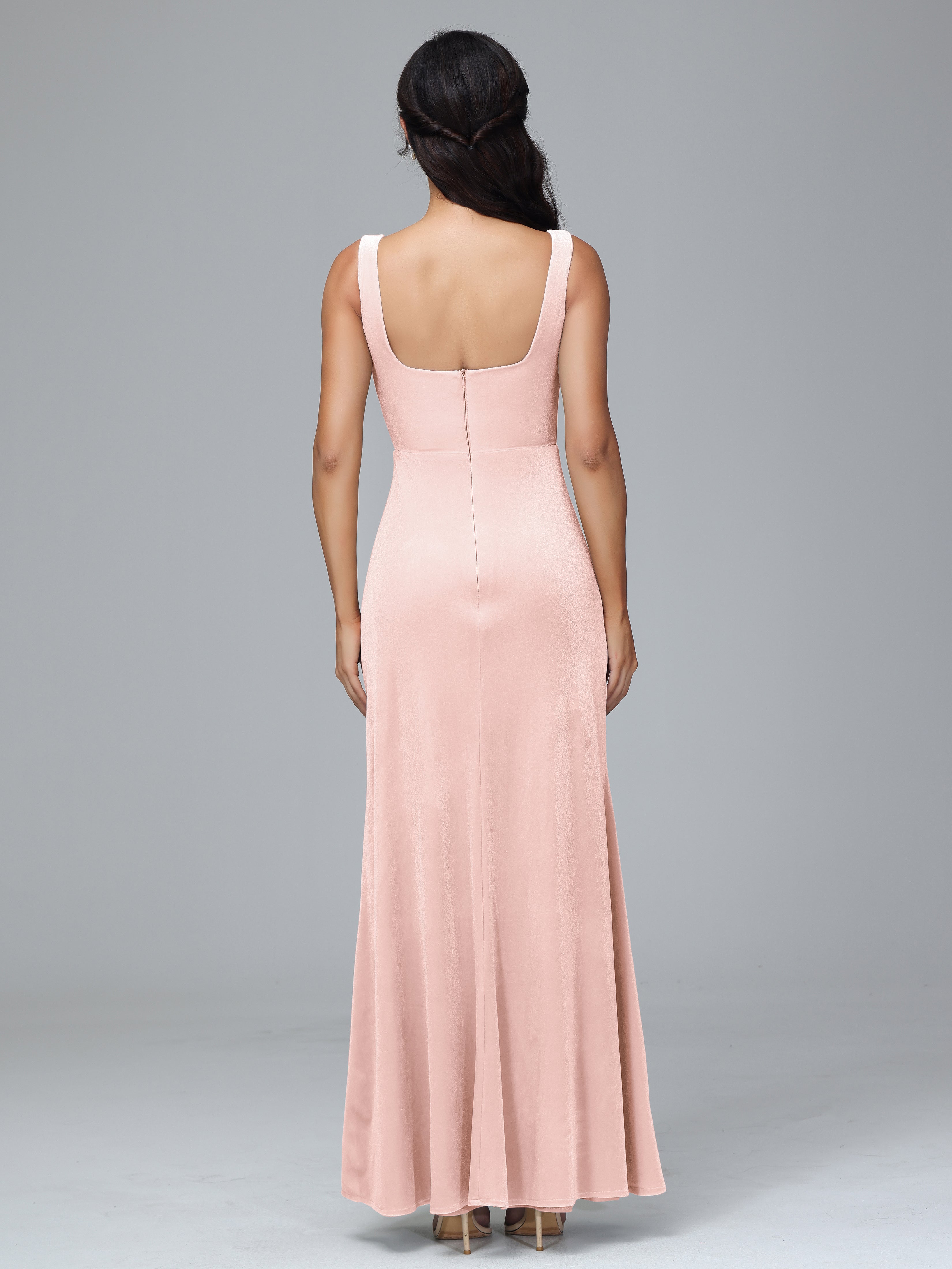 Scoop Straps Long Plus Size Bridesmaid Dresses With Split