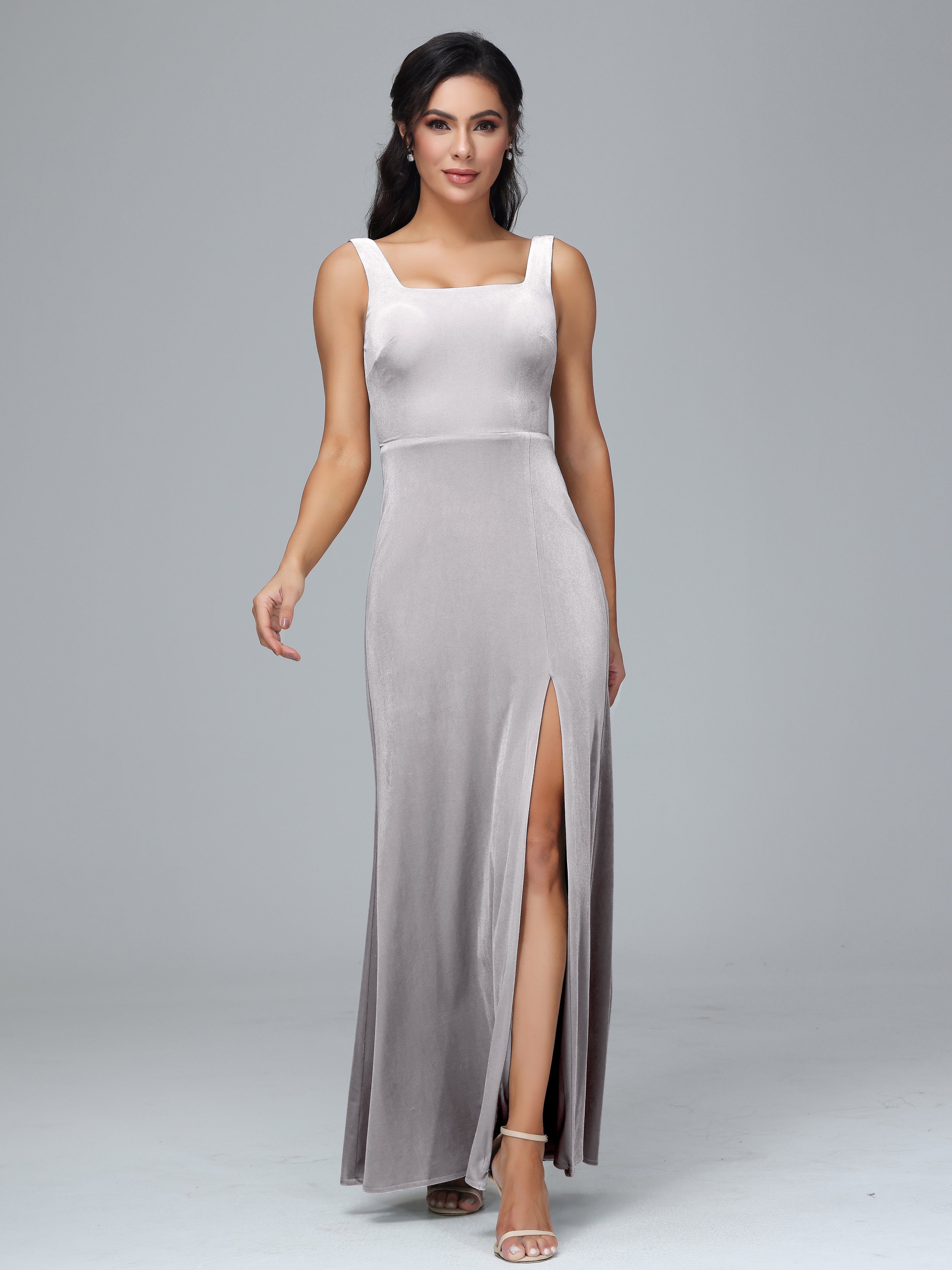 Scoop Straps Long Plus Size Bridesmaid Dresses With Split