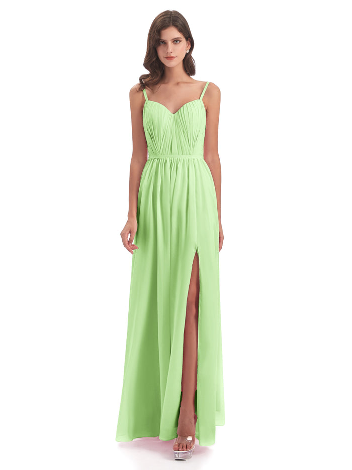 Chiffon Sage Green Bridesmaid Dresses Kiana Brilliant Split Floor Leng