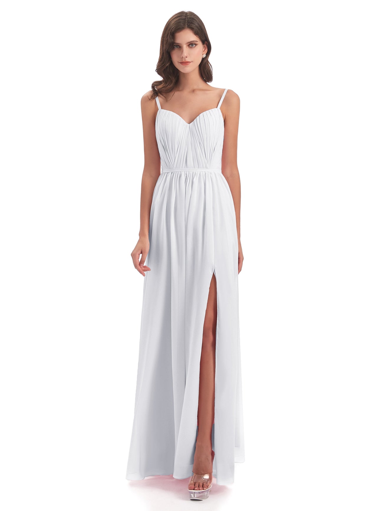 Elegant Bowknot Sleeveless Side Split Floor Length Chiffon Bridesmaid Dresses
