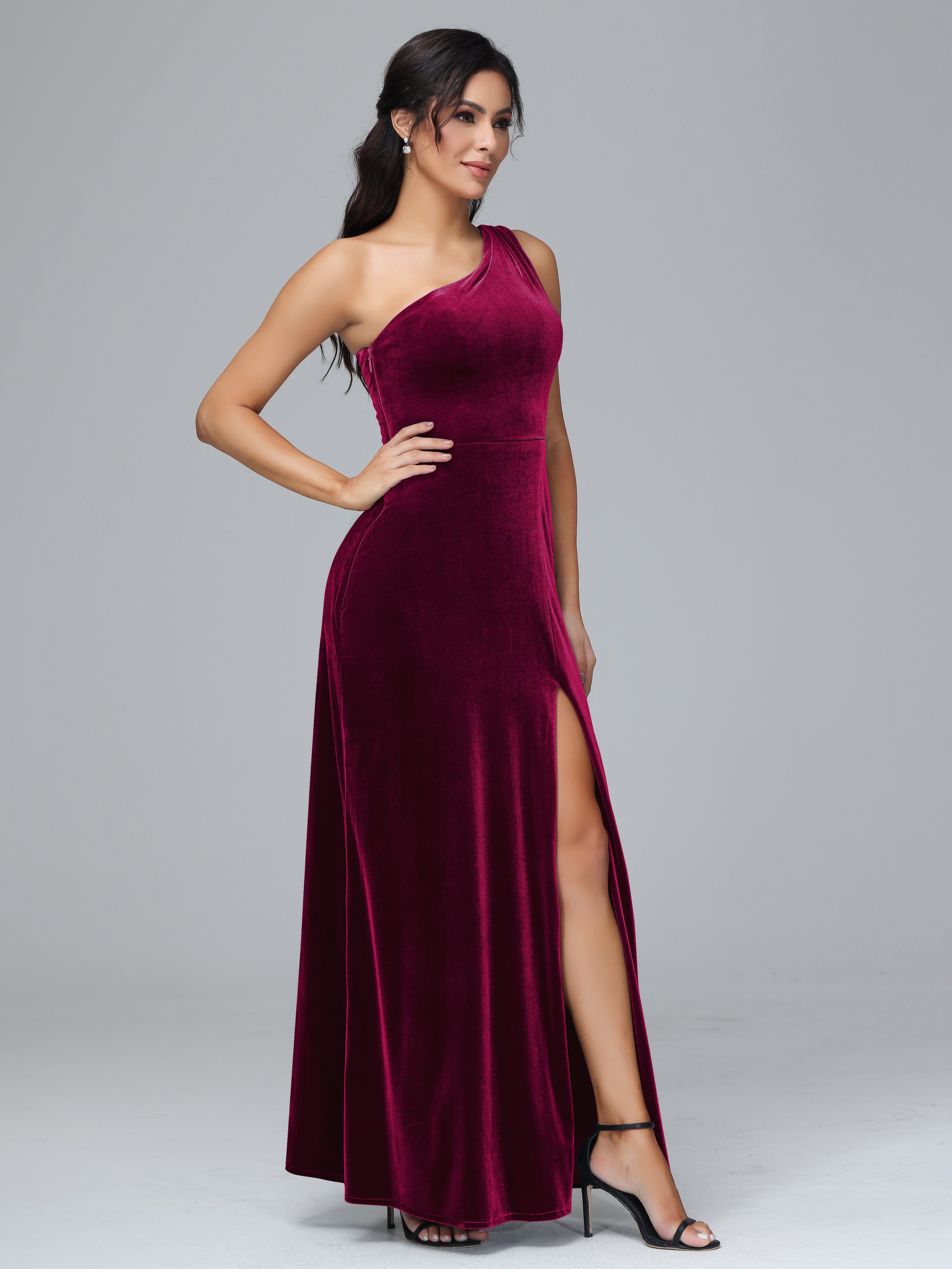 Column One Shoulder Zipper Plus Size Bridesmaid Dresses