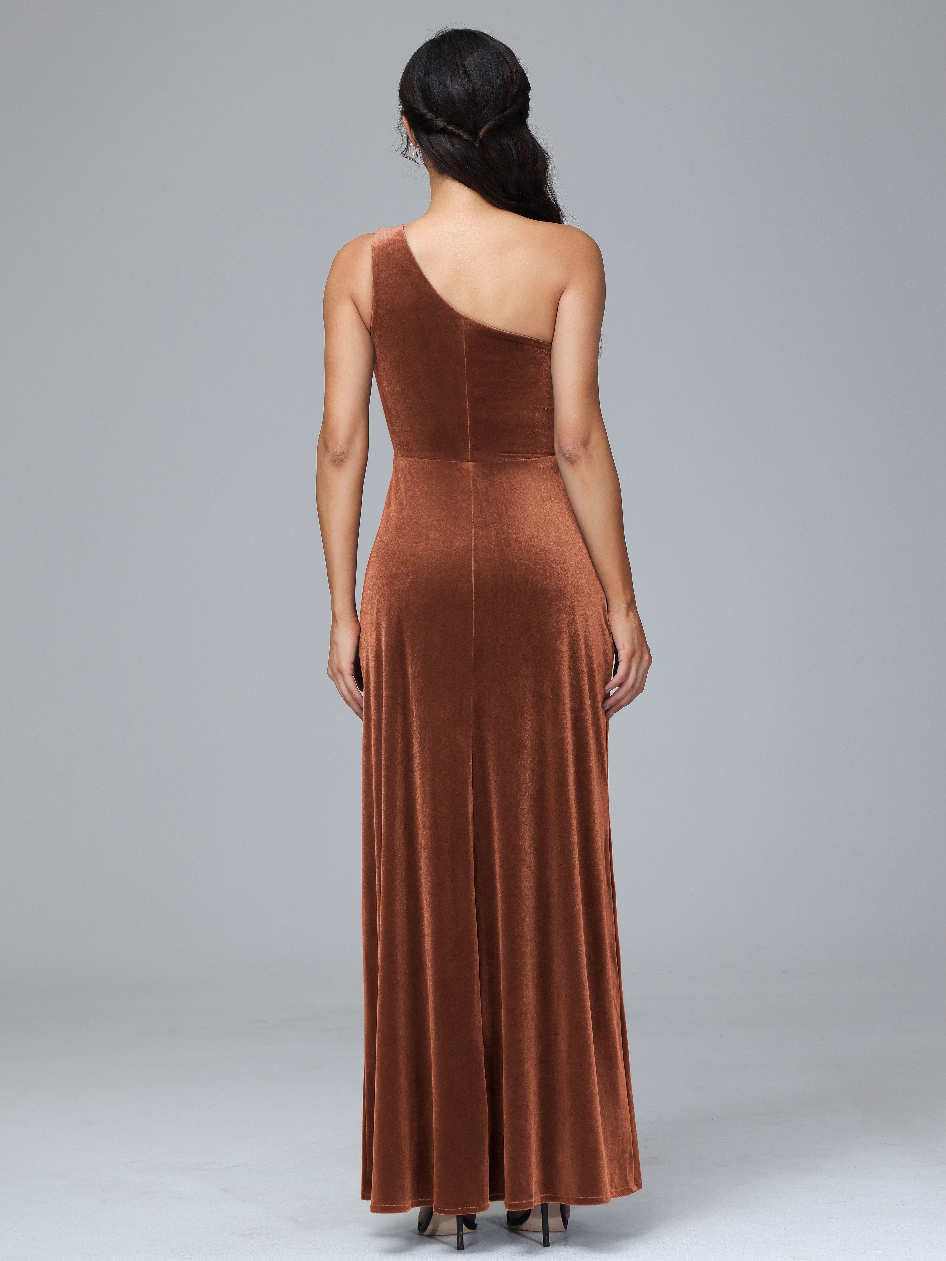 Column One Shoulder Zipper Velvet Bridesmaid Dresses