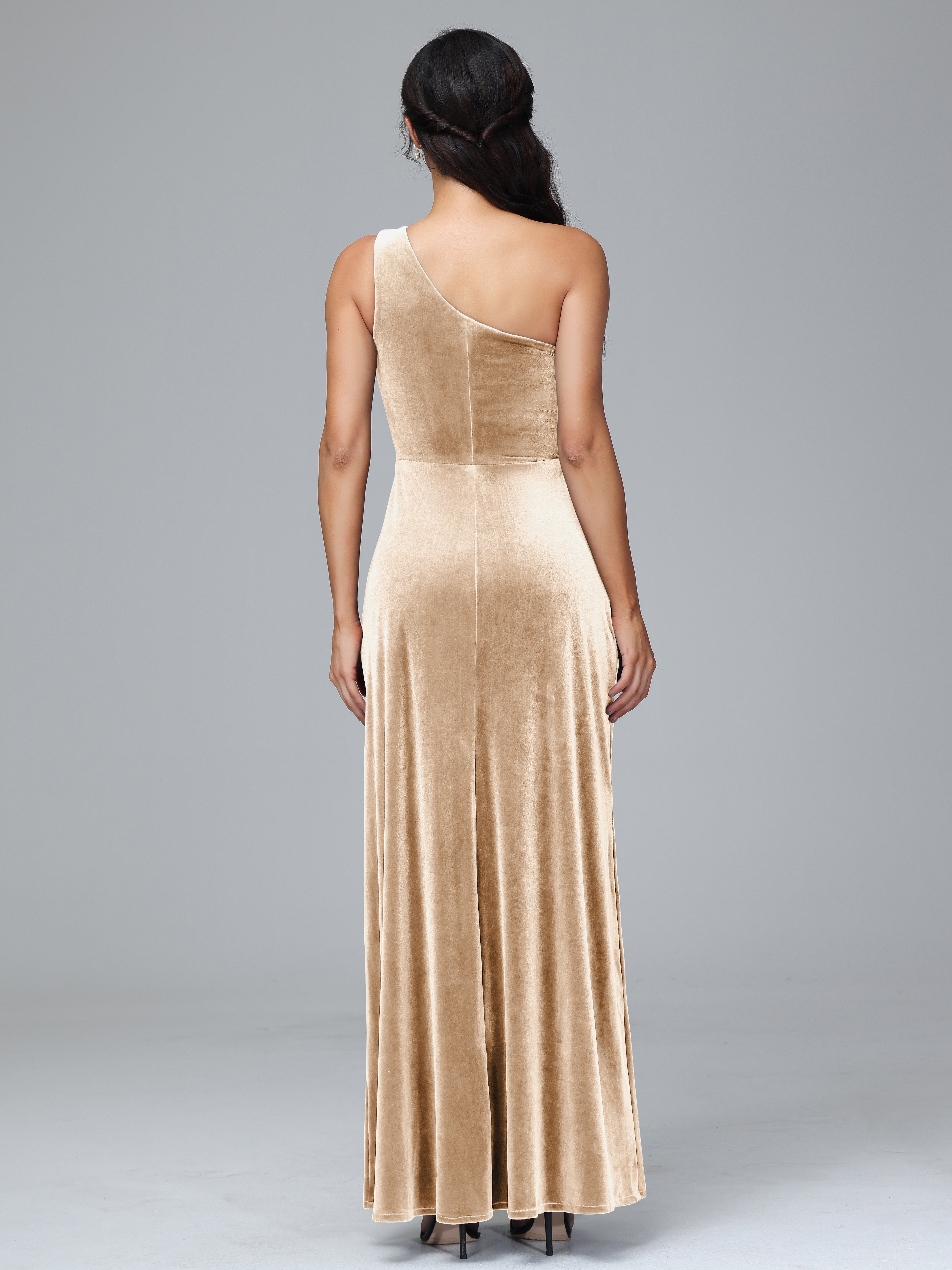 Column One Shoulder Zipper Velvet Bridesmaid Dresses