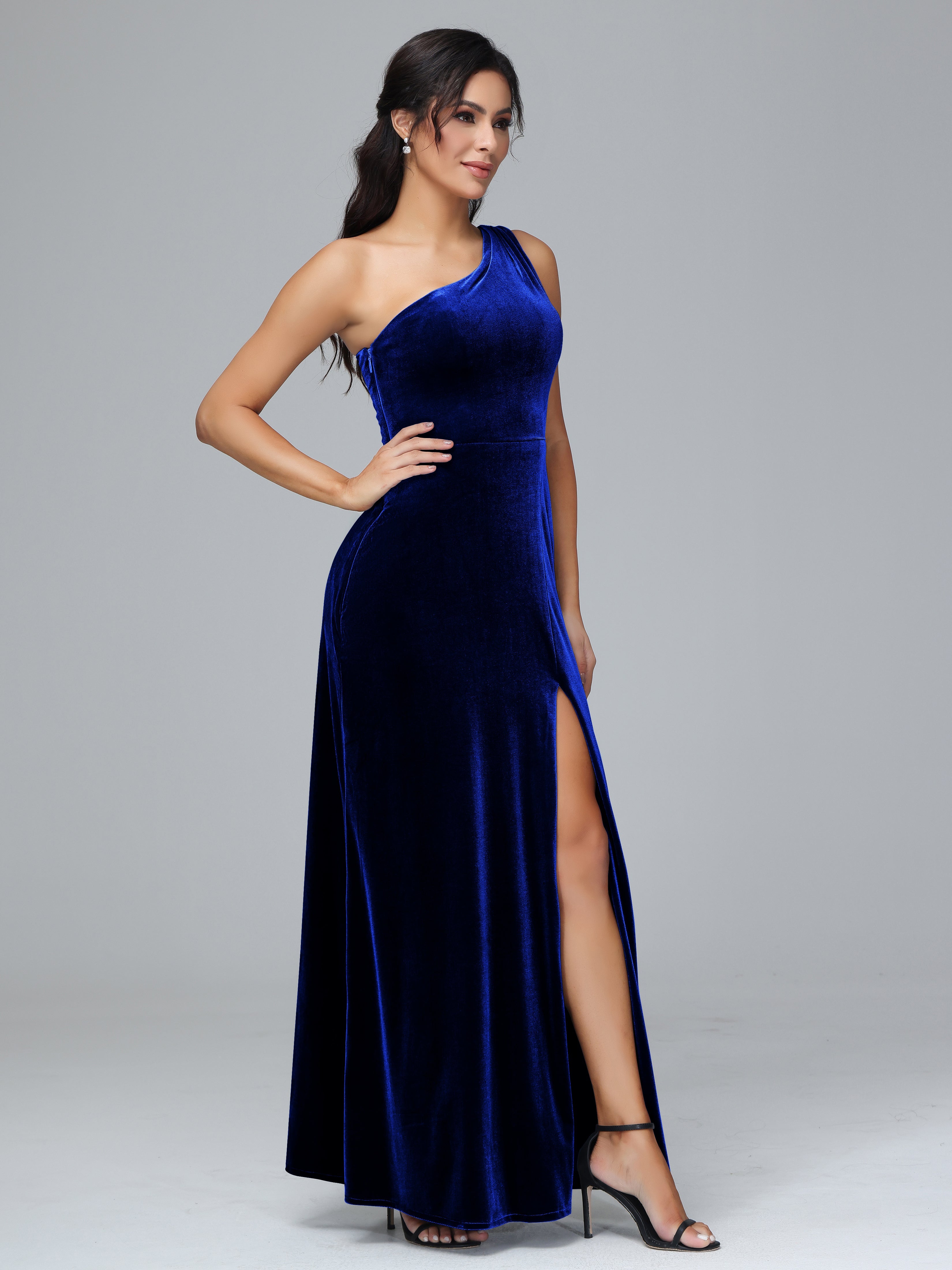 Column One Shoulder Zipper Plus Size Bridesmaid Dresses