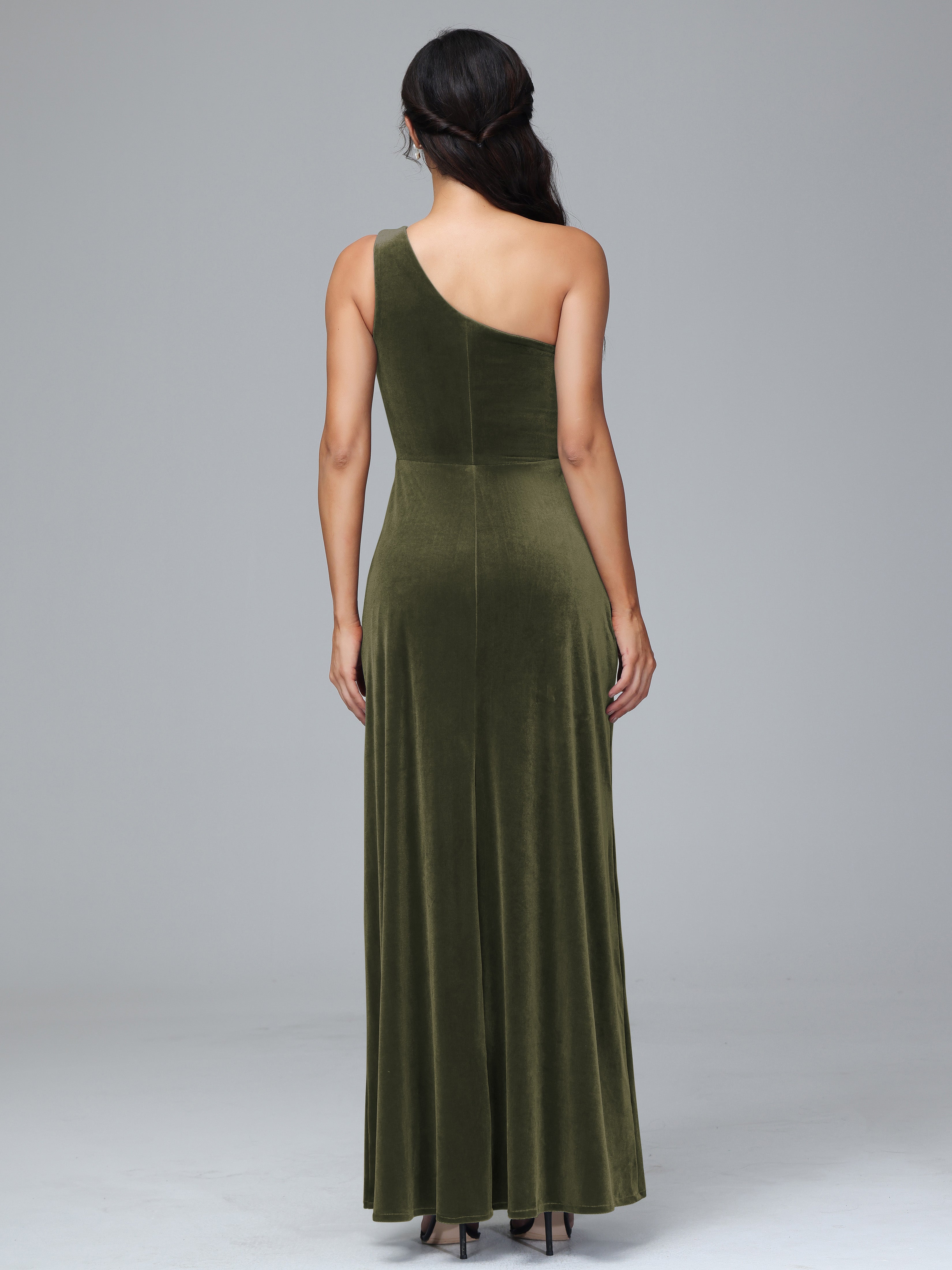 Column One Shoulder Zipper Velvet Bridesmaid Dresses