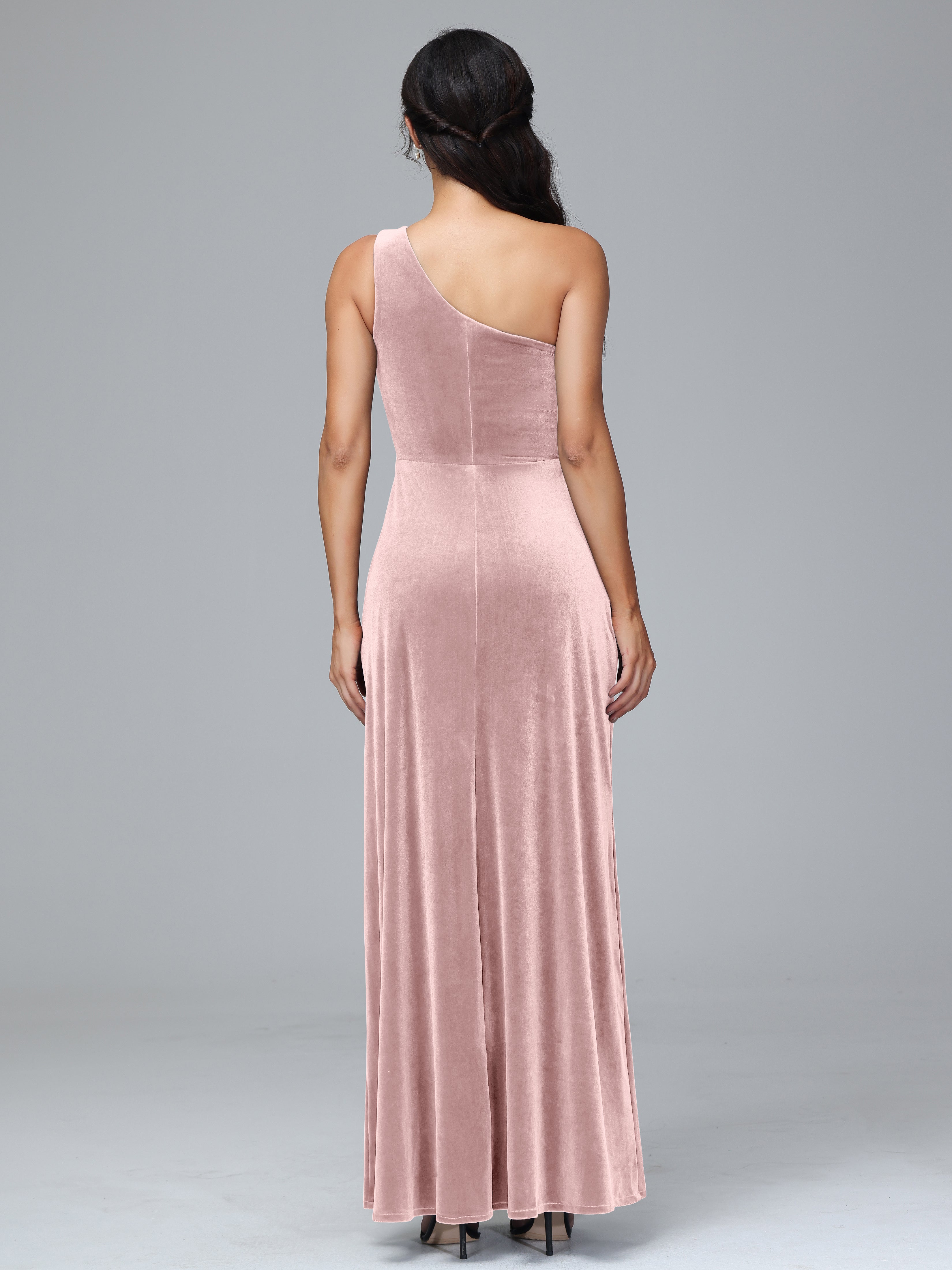 Column One Shoulder Zipper Plus Size Bridesmaid Dresses