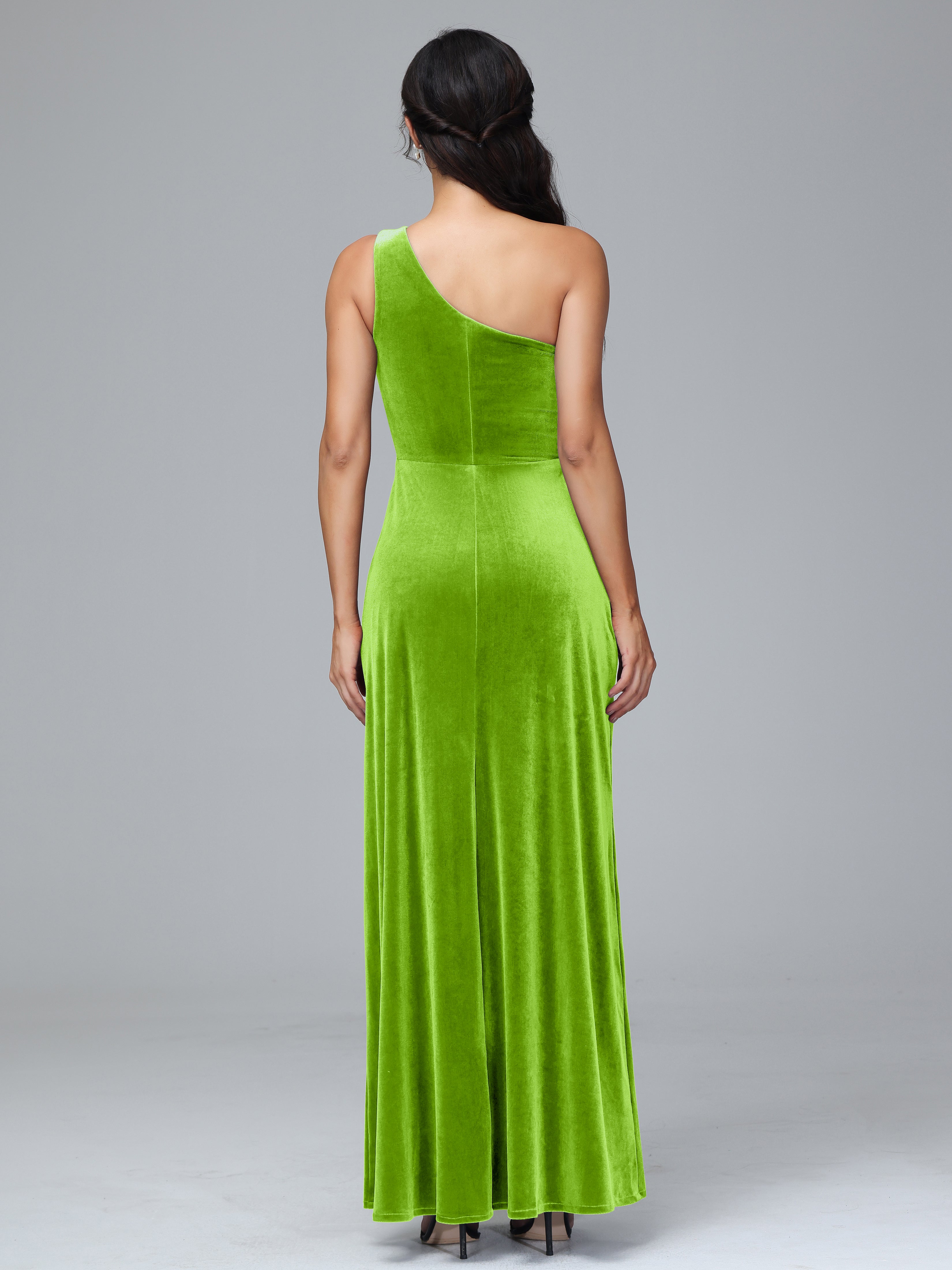 Column One Shoulder Zipper Velvet Bridesmaid Dresses