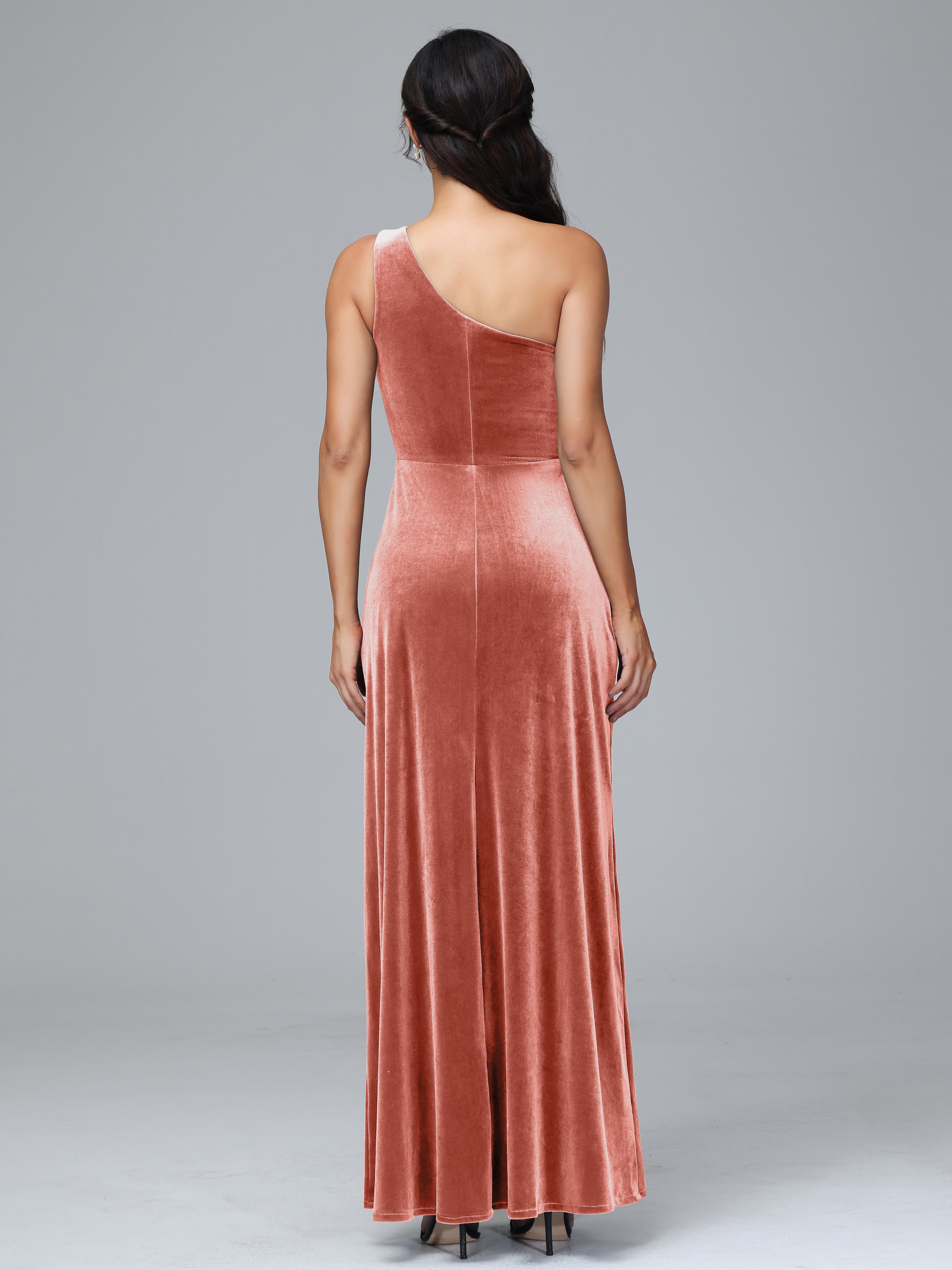 Column One Shoulder Zipper Plus Size Bridesmaid Dresses