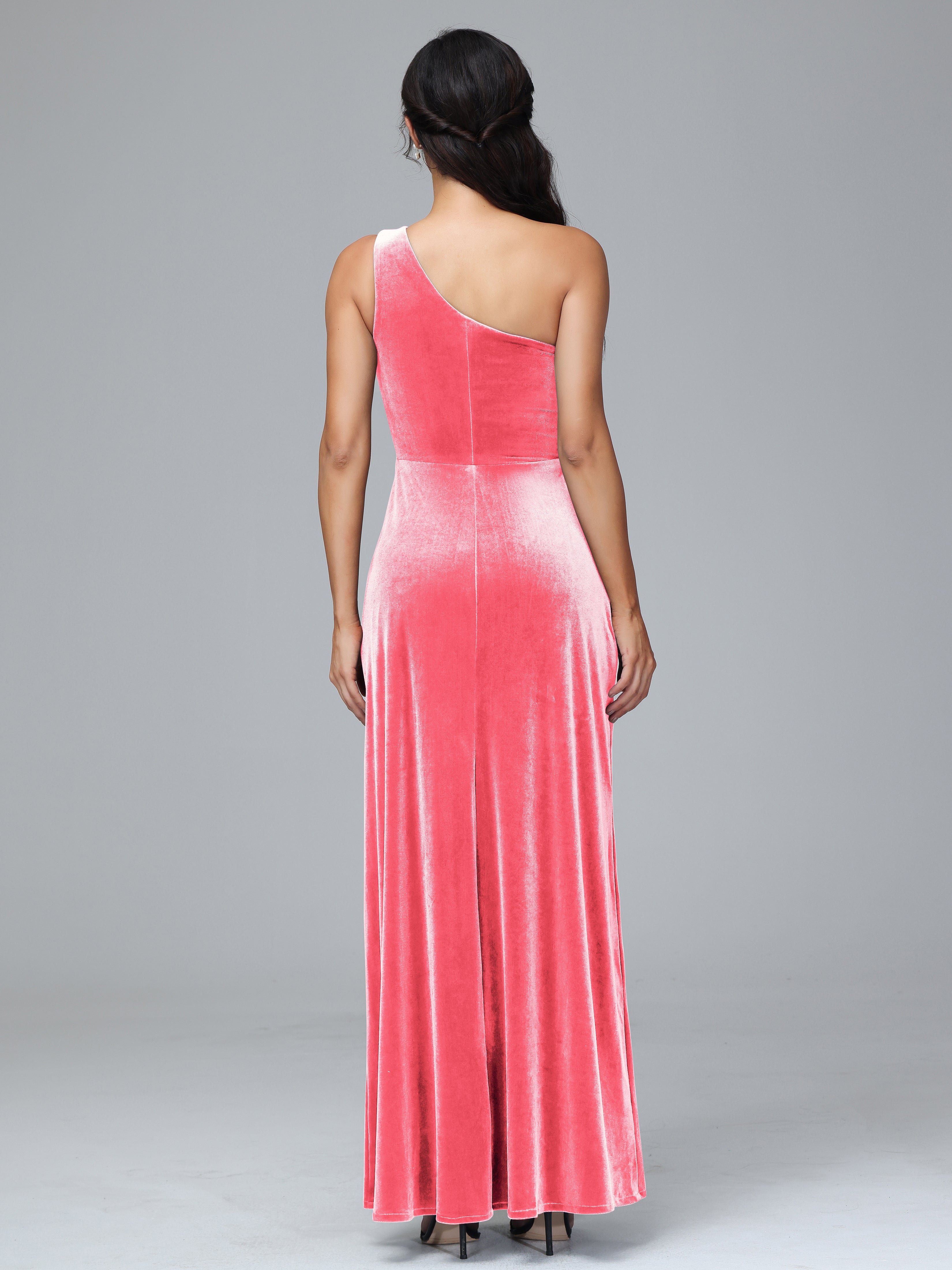 Column One Shoulder Zipper Velvet Bridesmaid Dresses