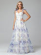 Cicinia Dusty Blue Prom Dresses Long Lace A-line V-neck Tea Length Plus Size