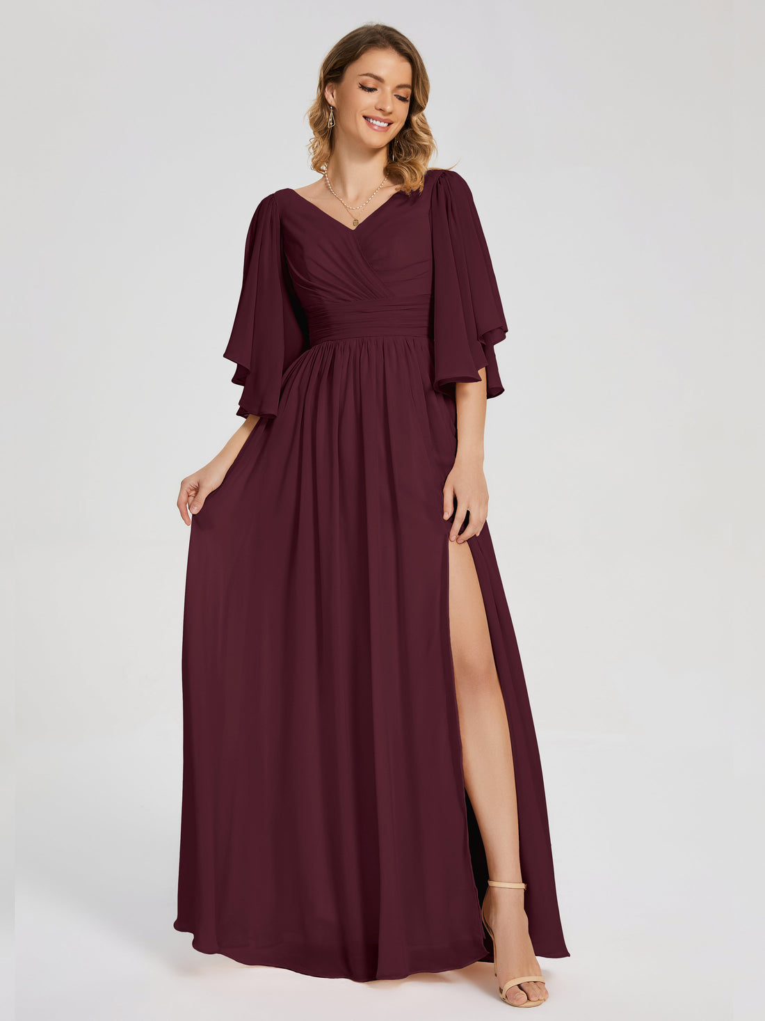 Chiffon Cabernet Bridesmaid Dress Giselle Pretty Corset Back Chiffon B