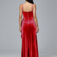 Spaghetti Straps V-Neck Ruched Velvet Bridesmaid Dresses With Split