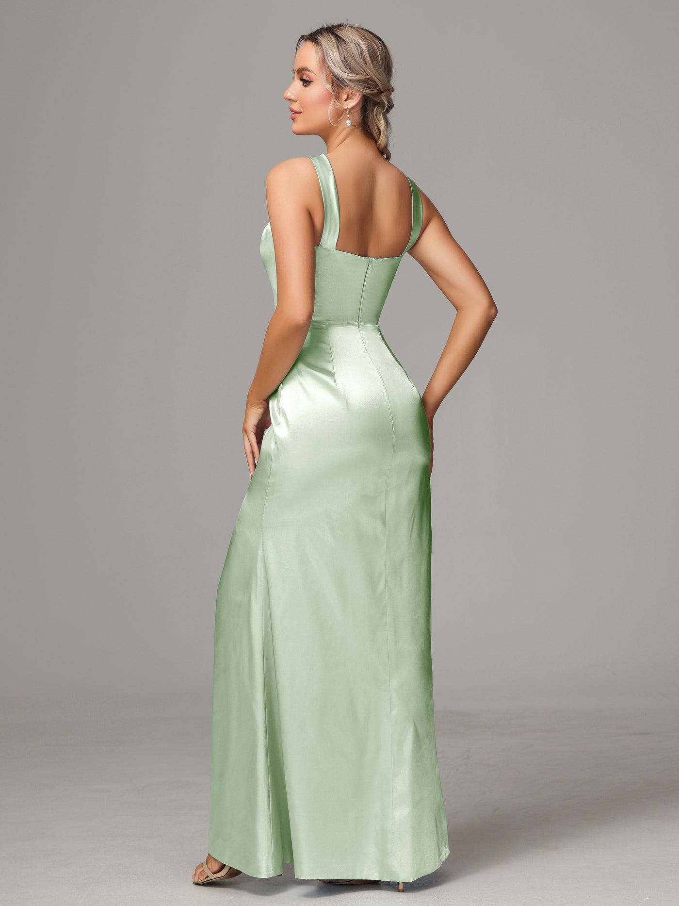 Lace Off Shoulder Sweetheart Satin Bridesmaid Dress With Split - Mustard Yellow main image 0