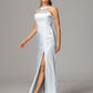 Sleeveless Lace Up Soft Satin Bridesmaid Dresses With Split