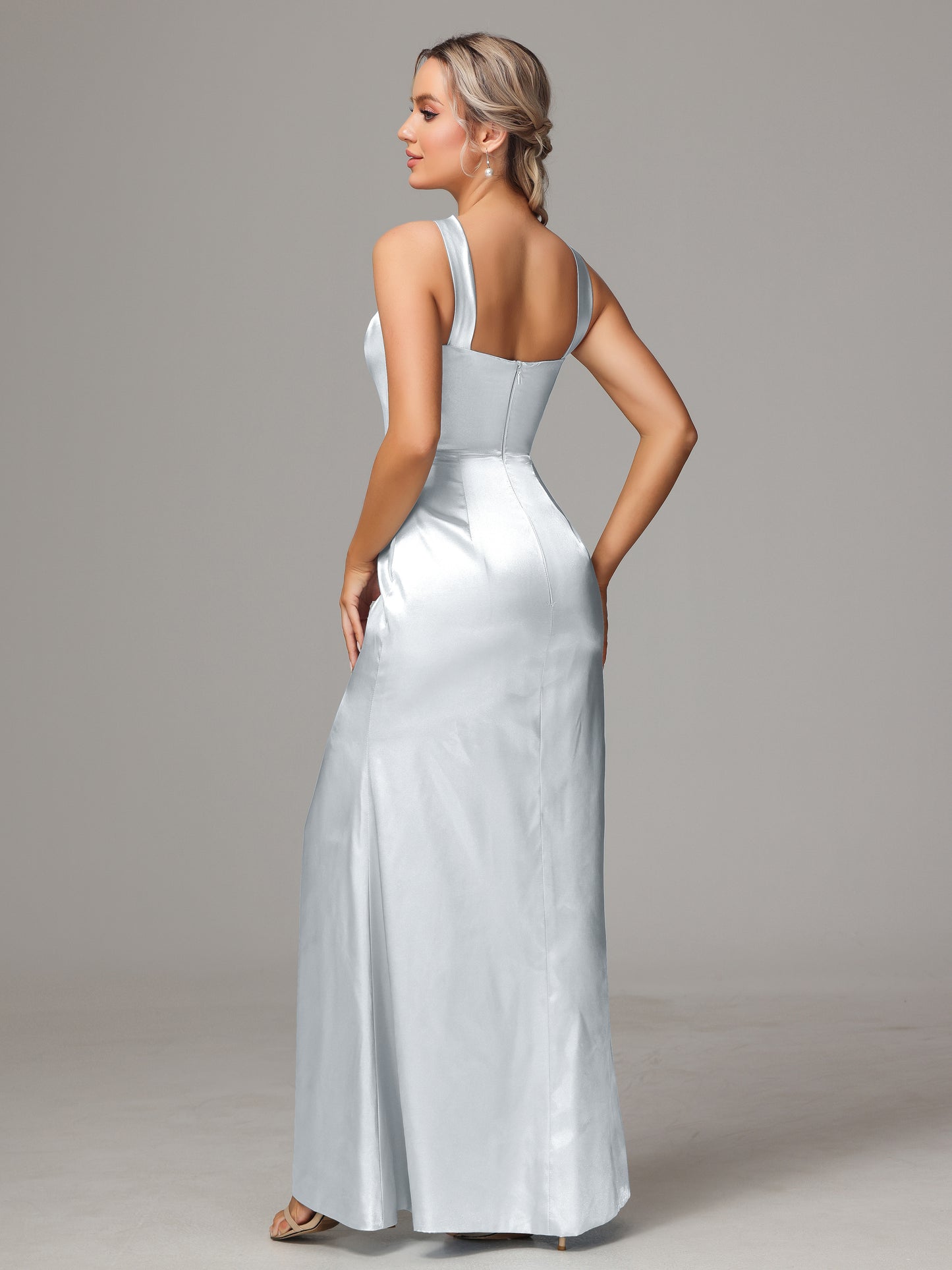 Sleeveless Lace Up Soft Satin Bridesmaid Dresses With Split