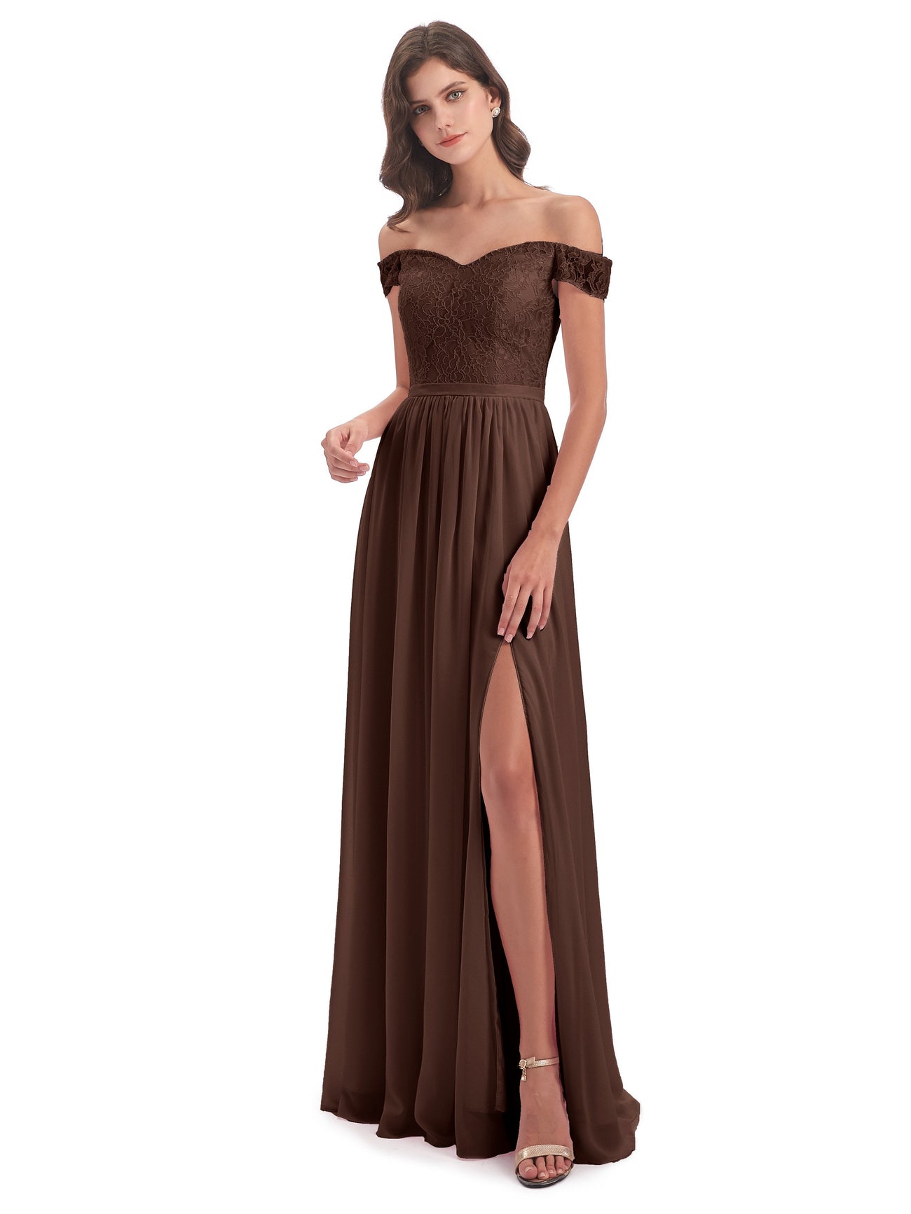 Chocolate Brown Bridesmaids Charlotte Unique A-Line Split Floor Length