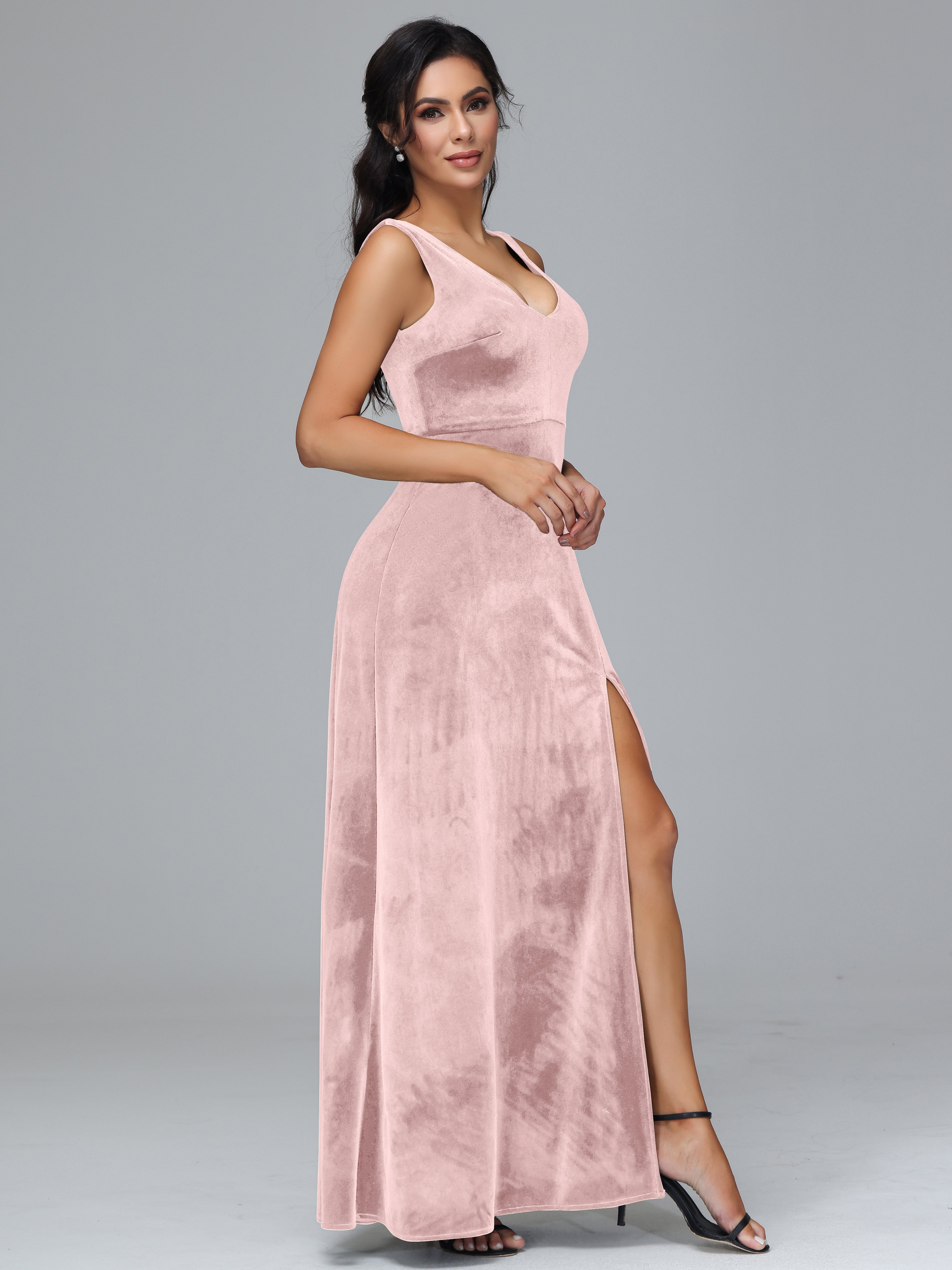 Straps V-Neck Split Plus Size Bridesmaid Dresses