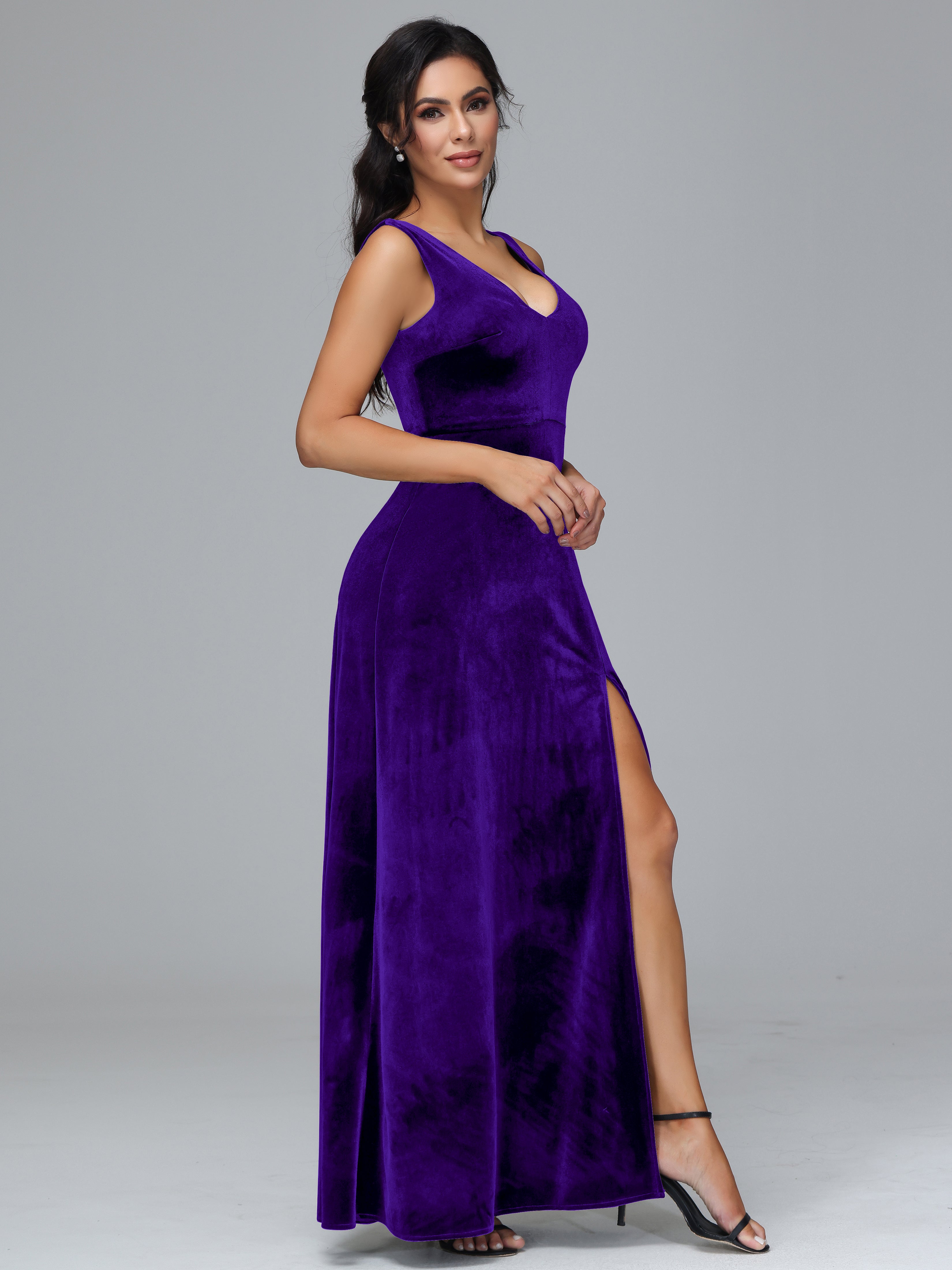 Straps V-Neck Split Velvet Bridesmaid Dresses