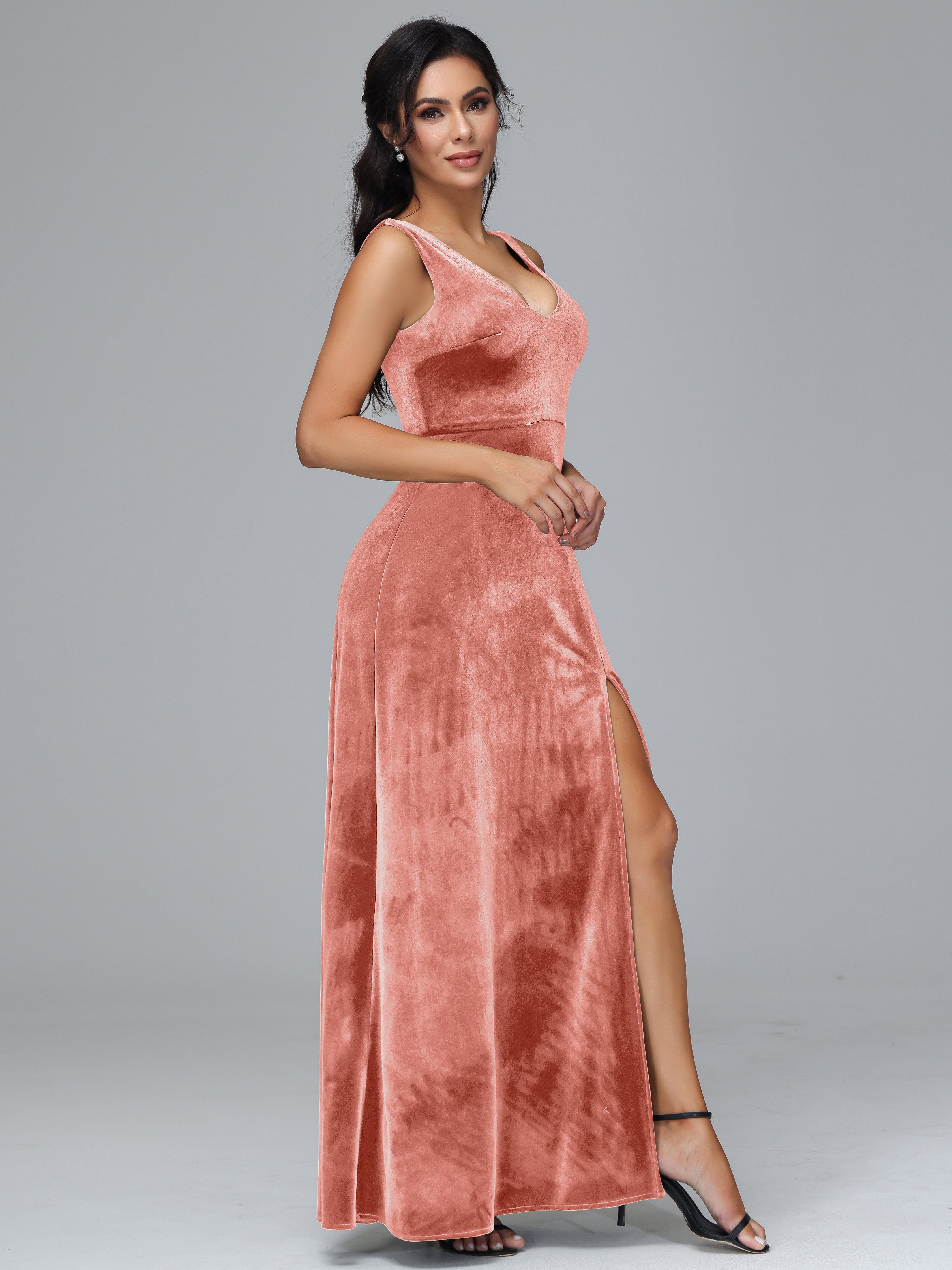 Straps V-Neck Split Velvet Bridesmaid Dresses