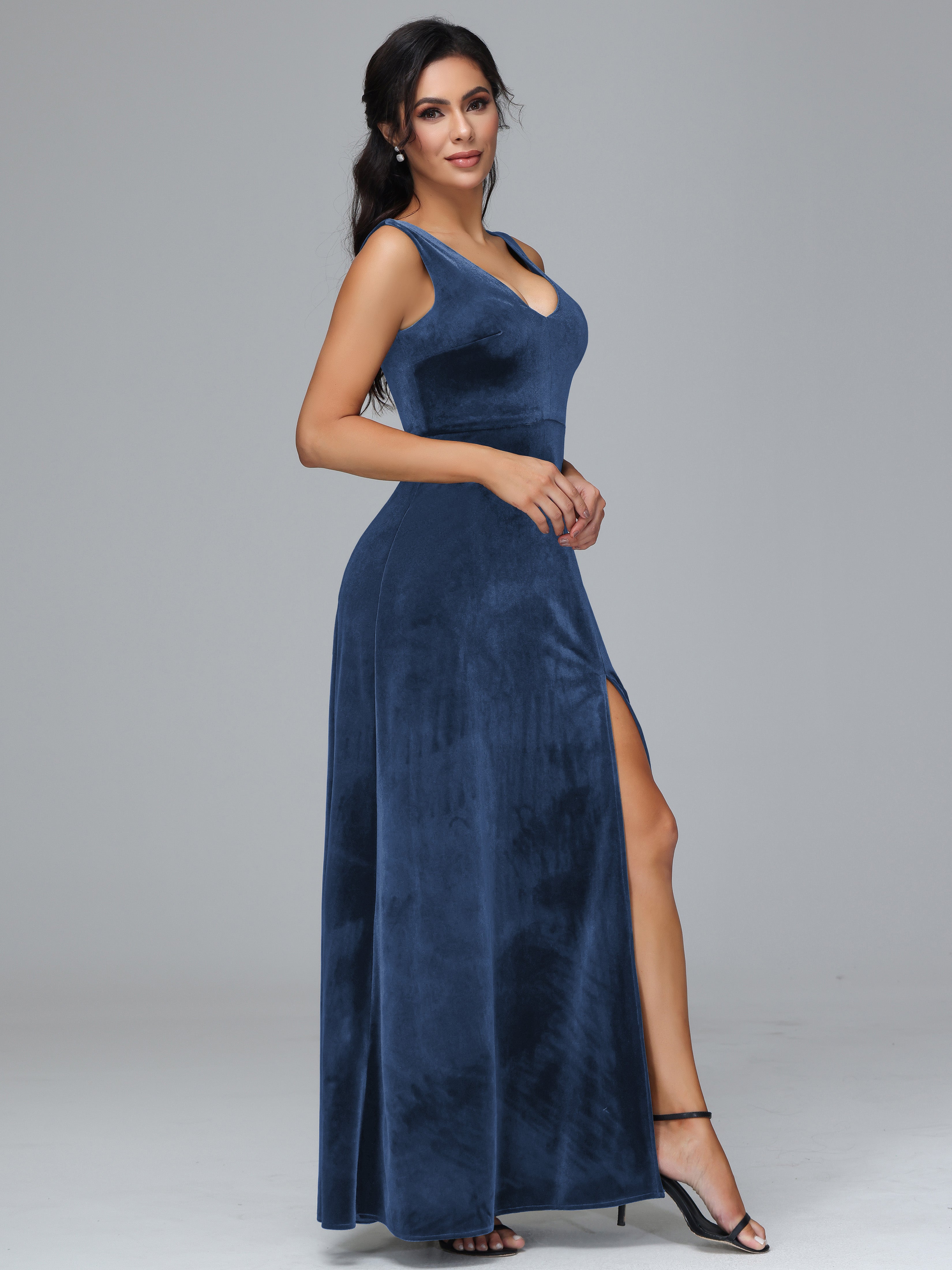 Straps V-Neck Split Velvet Bridesmaid Dresses