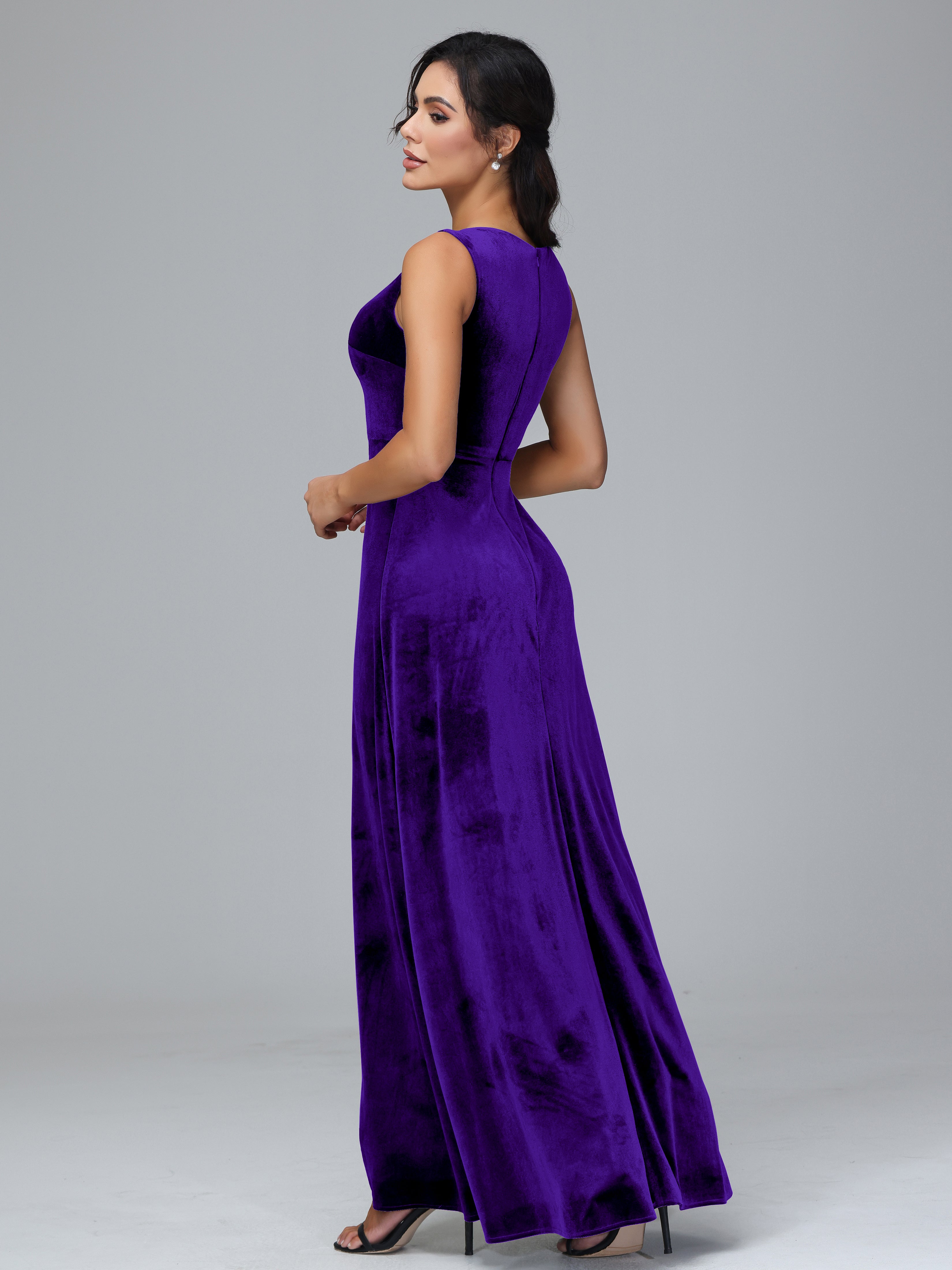 Straps V-Neck Split Velvet Bridesmaid Dresses