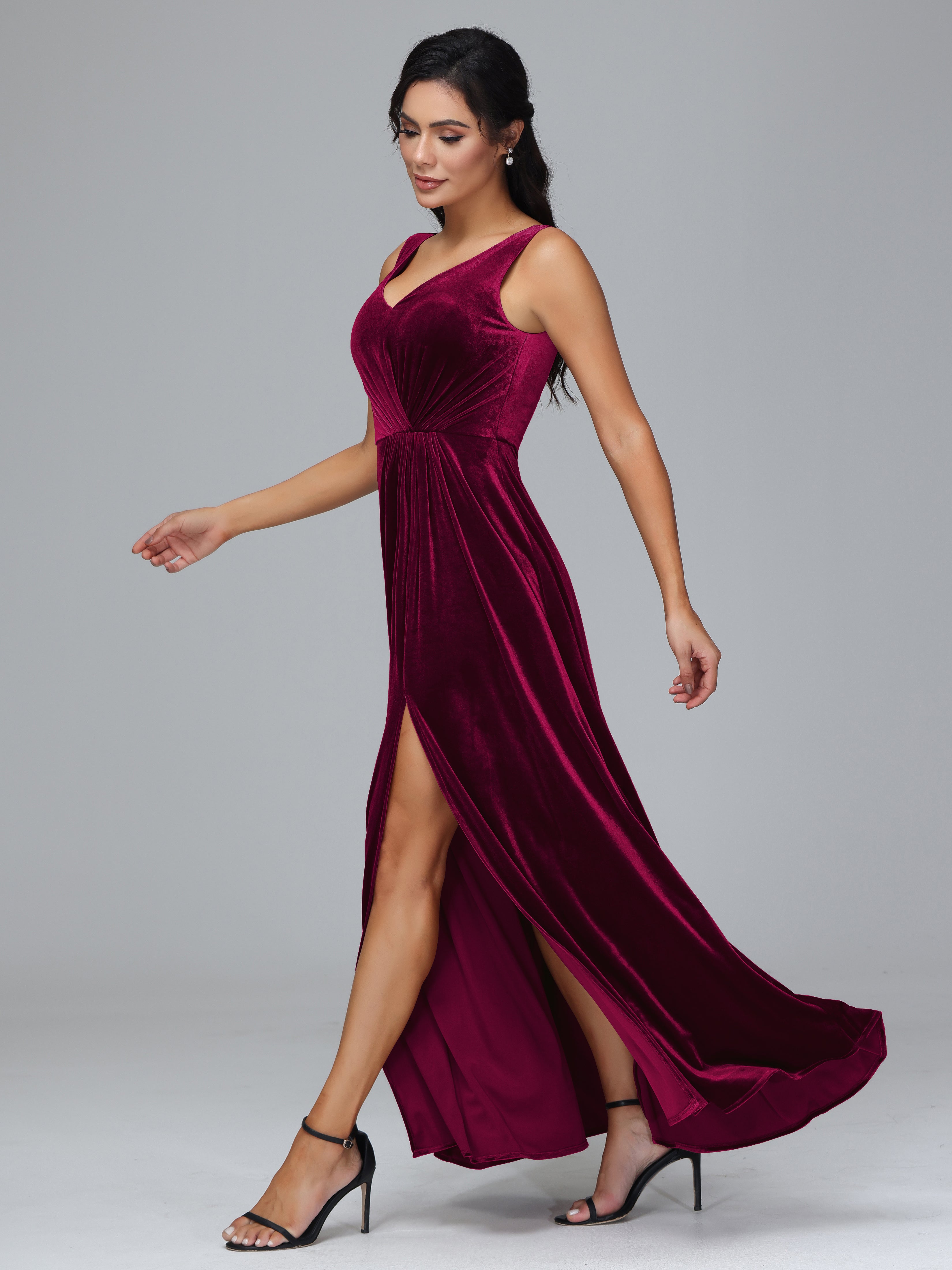 Straps Pleats Zipper Plus Size Bridesmaid Dresses With Split