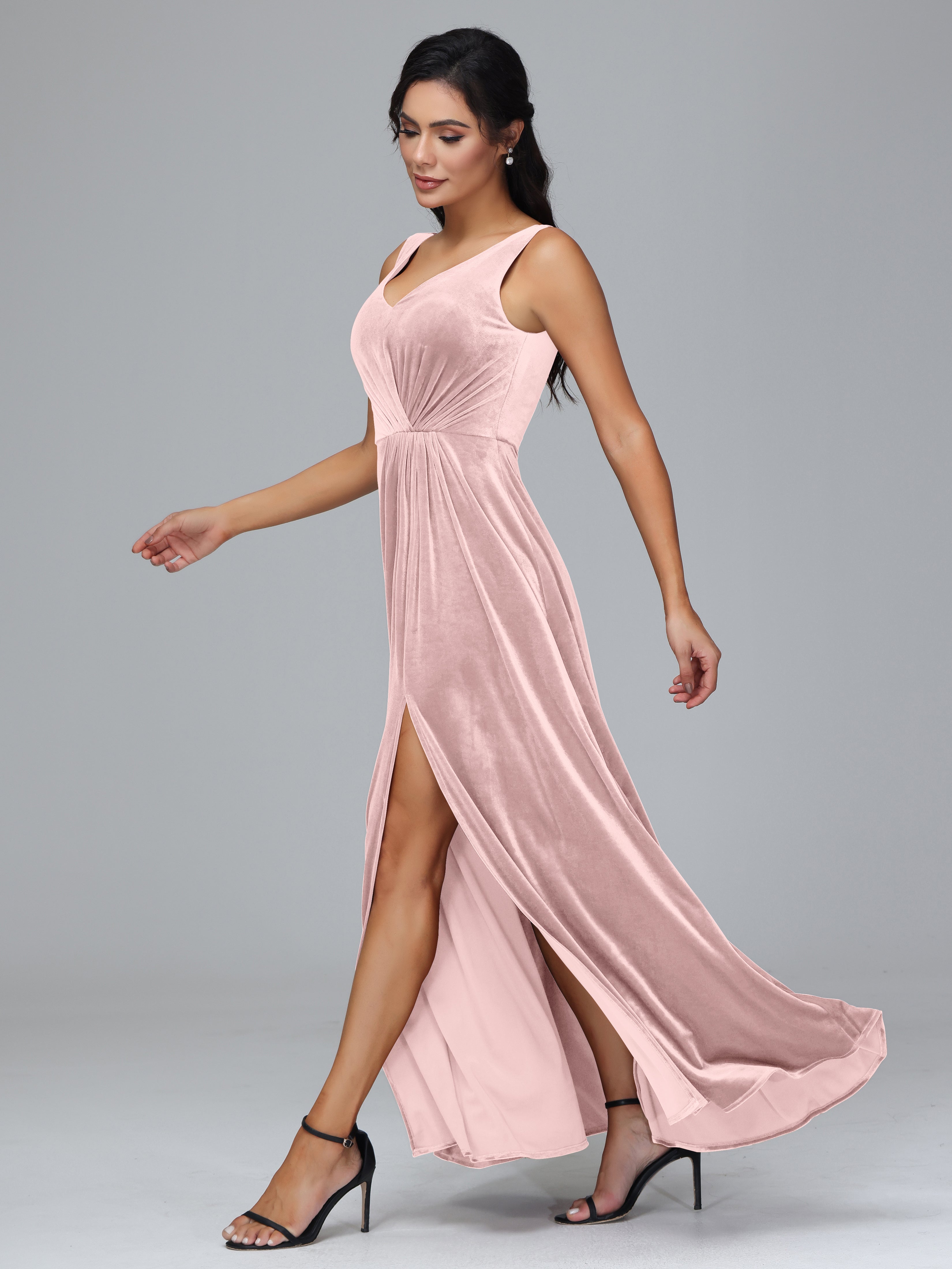 Straps Pleats Zipper Plus Size Bridesmaid Dresses With Split