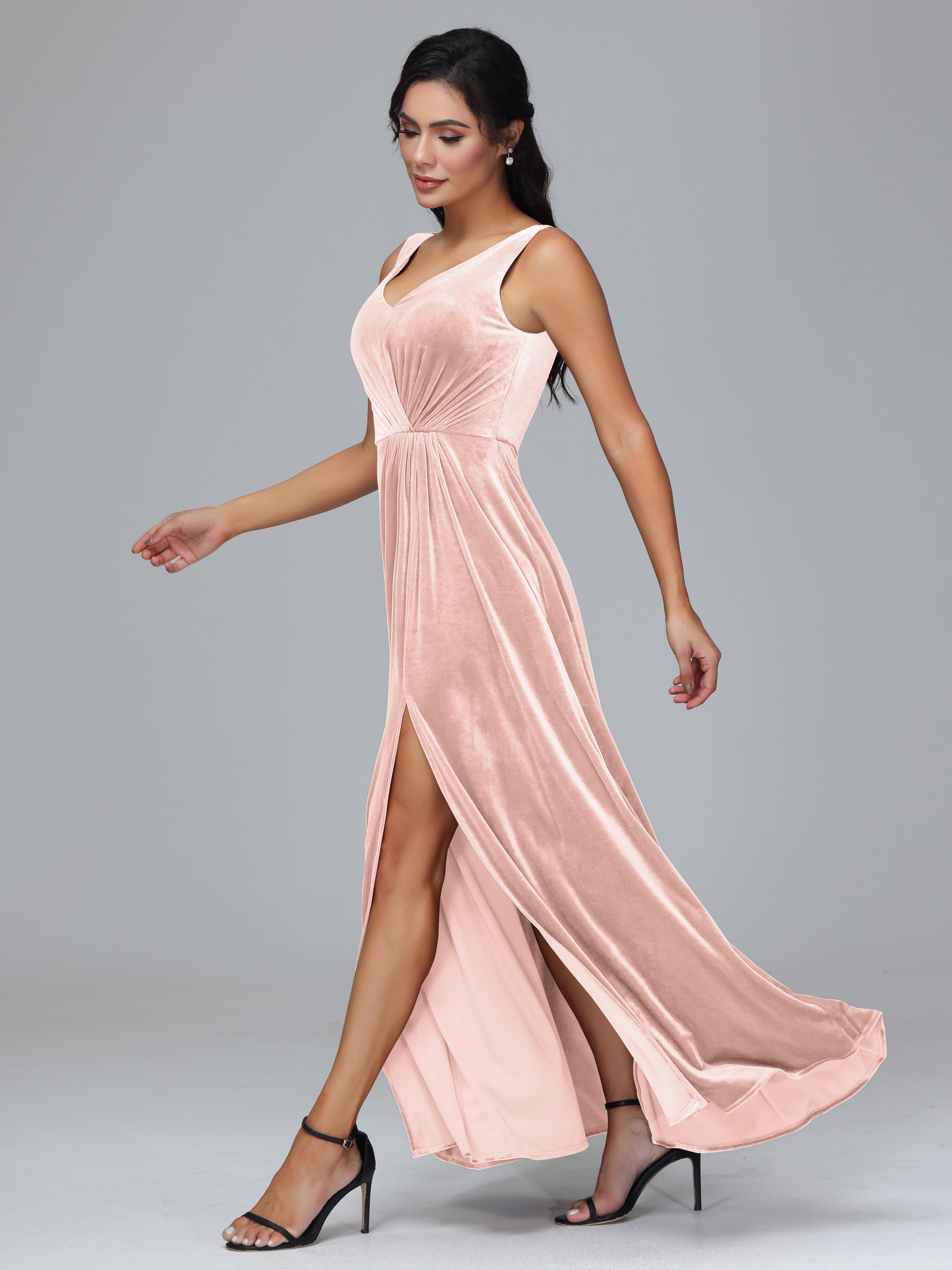 Straps Pleats Zipper Plus Size Bridesmaid Dresses With Split