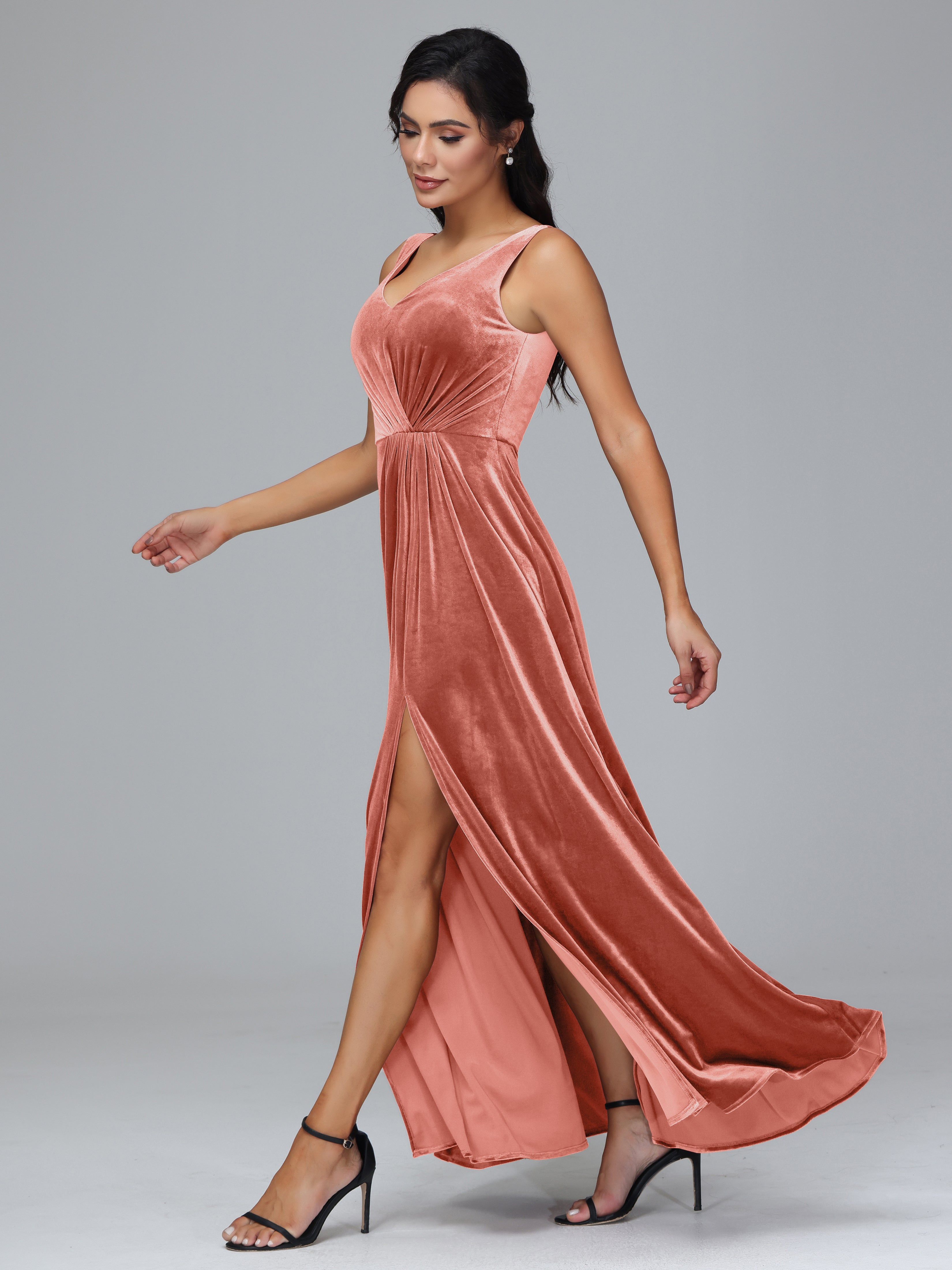 Straps Pleats Zipper Plus Size Bridesmaid Dresses With Split