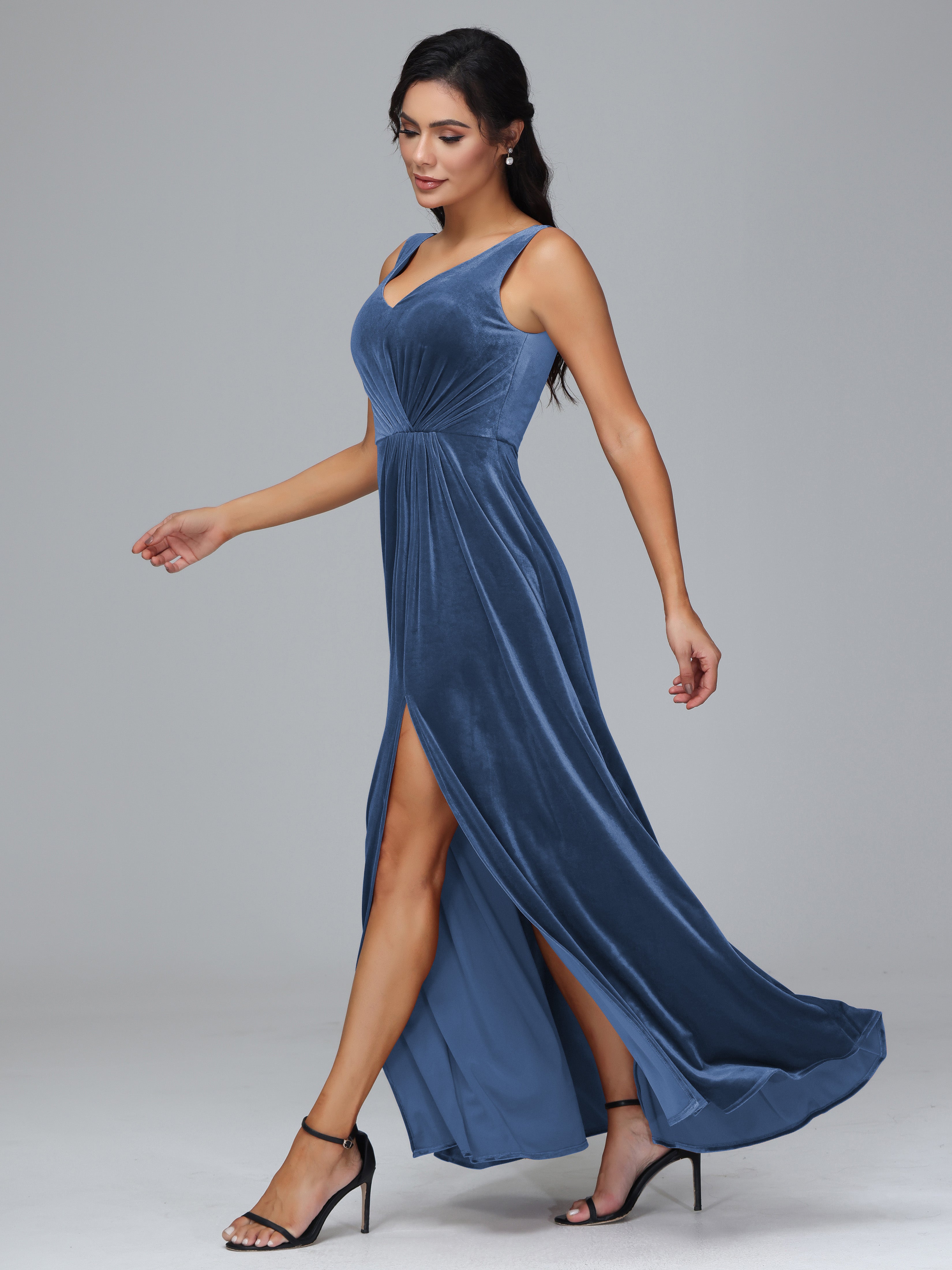 Straps Pleats Zipper Plus Size Bridesmaid Dresses With Split