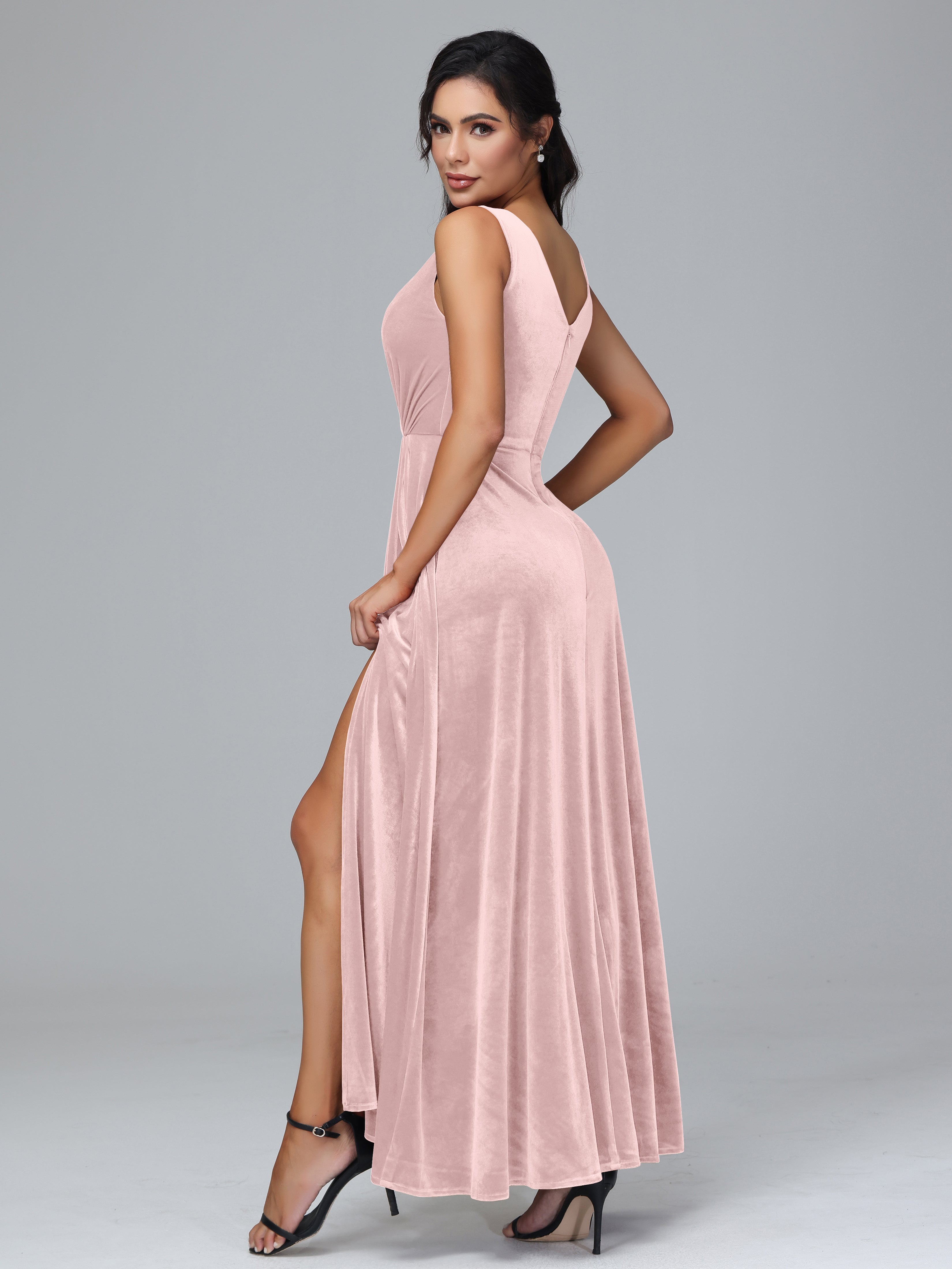 Straps Pleats Zipper Plus Size Bridesmaid Dresses With Split