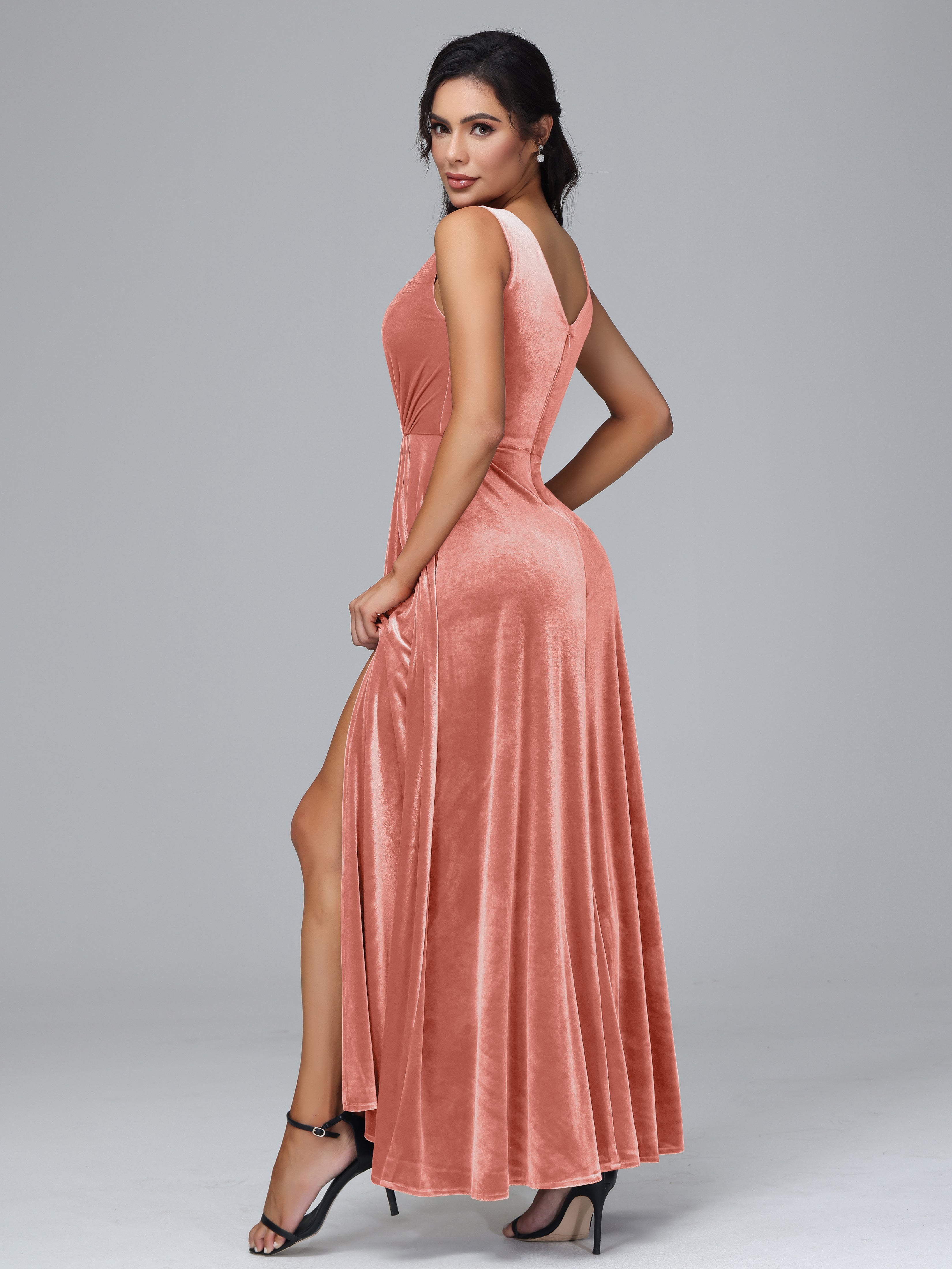 Straps Pleats Zipper Plus Size Bridesmaid Dresses With Split