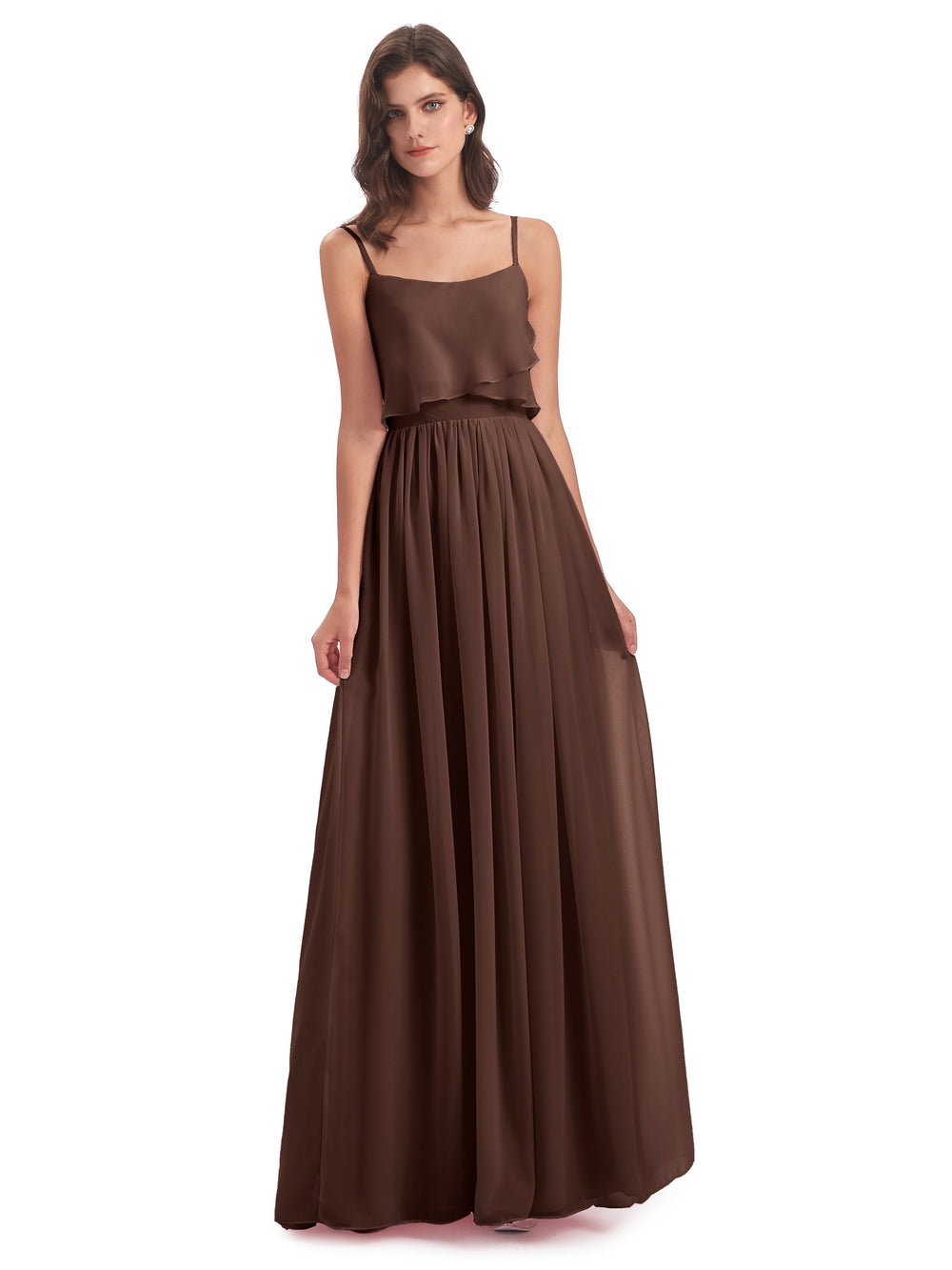 Chocolate Brown Bridesmaids Dresses Riley A-Line Long Best Chiffon Bri