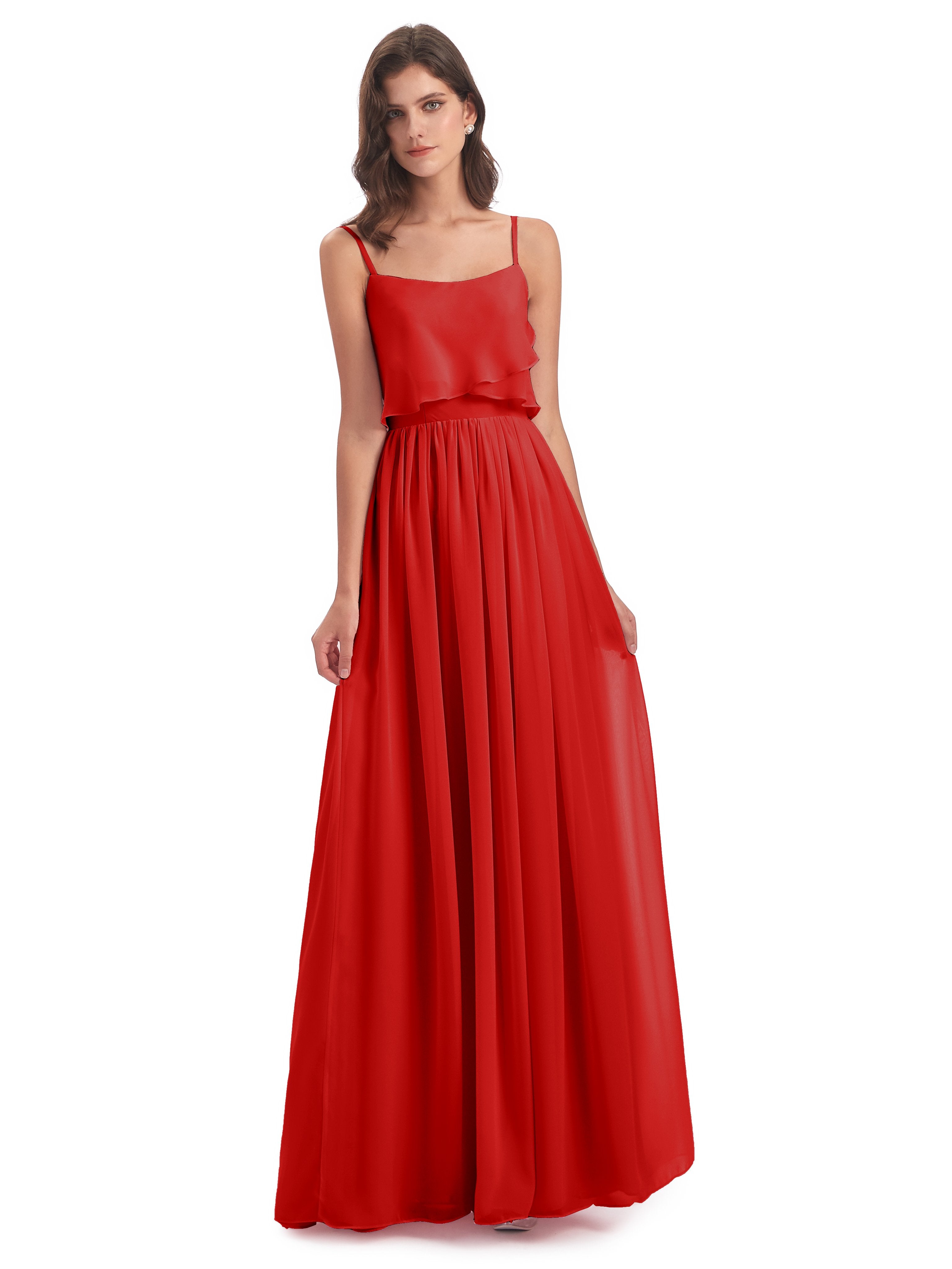 Red Bridesmaids Dress Riley A-Line Long Best Chiffon Bridesmaid Dresse